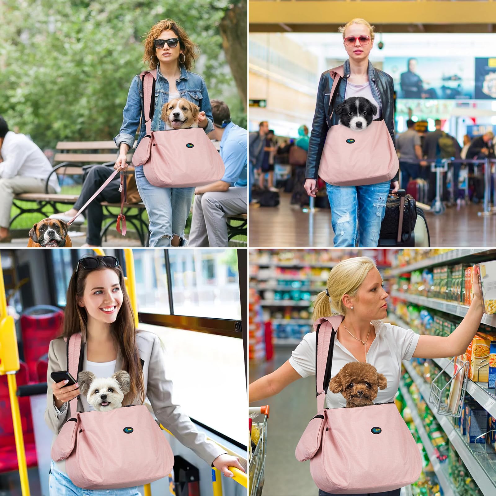 Ownpets Transportín para mascotas, se adapta a perros y gatos medianos de 6,5 a 9 kg, bolsa reversible y manos libres, con correa ajustable y almohadilla de hombro para viajes al aire libre,
