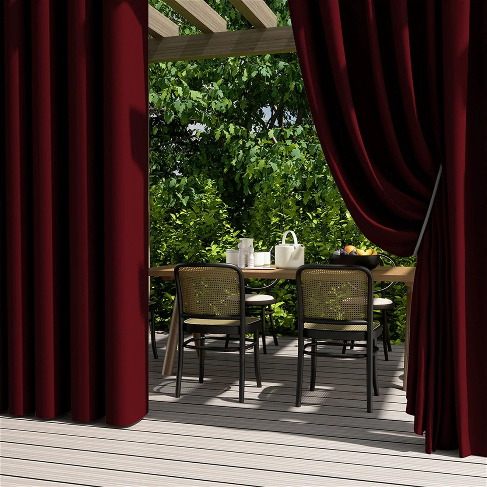 Hiseng Outdoor Curtains Waterproof Garden, 2 Panels Blackout Pergola Curtain Eyelet Top, Thick Privacy Thermal Insulated for Gazebo Patio Porch (Burgundy,132x137cm)
