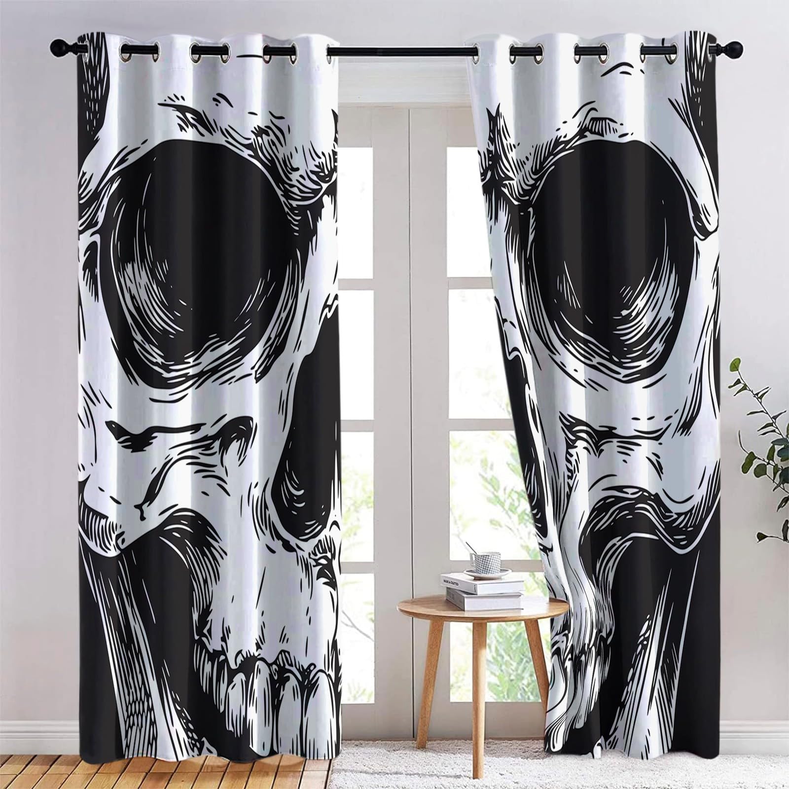 Gotycki horror z przelotkami, nieprzezroczyste, termoizolacyjne i anty-UV, dźwiękoszczelne zasłony z oczkami do sypialni, salonu, szare, 234 x 229 cm, 2 sztuki