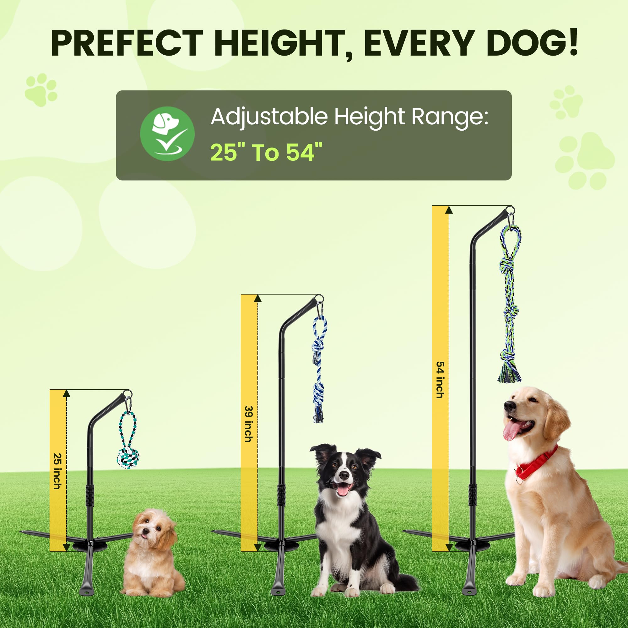 Outdoor Tether Tug Hundespielzeug mit verstellbarer Höhe 63,5 cm - 137,2 cm, interaktives Tauziehspielzeug für kleine bis große Hunde, langlebiges selbstspielendes Hundespielzeug mit 3