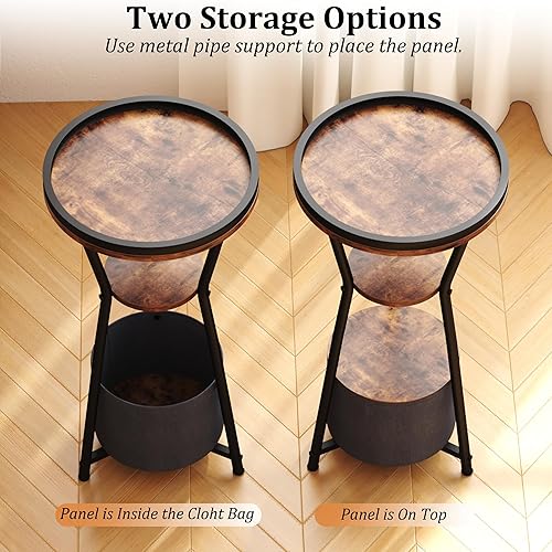 Miniatura 6 de Yusong Mesa auxiliar redonda, mesa pequeña para bebidas para espacios pequeños, mesa auxiliar industrial de 3 niveles, mesita de noche decorativa