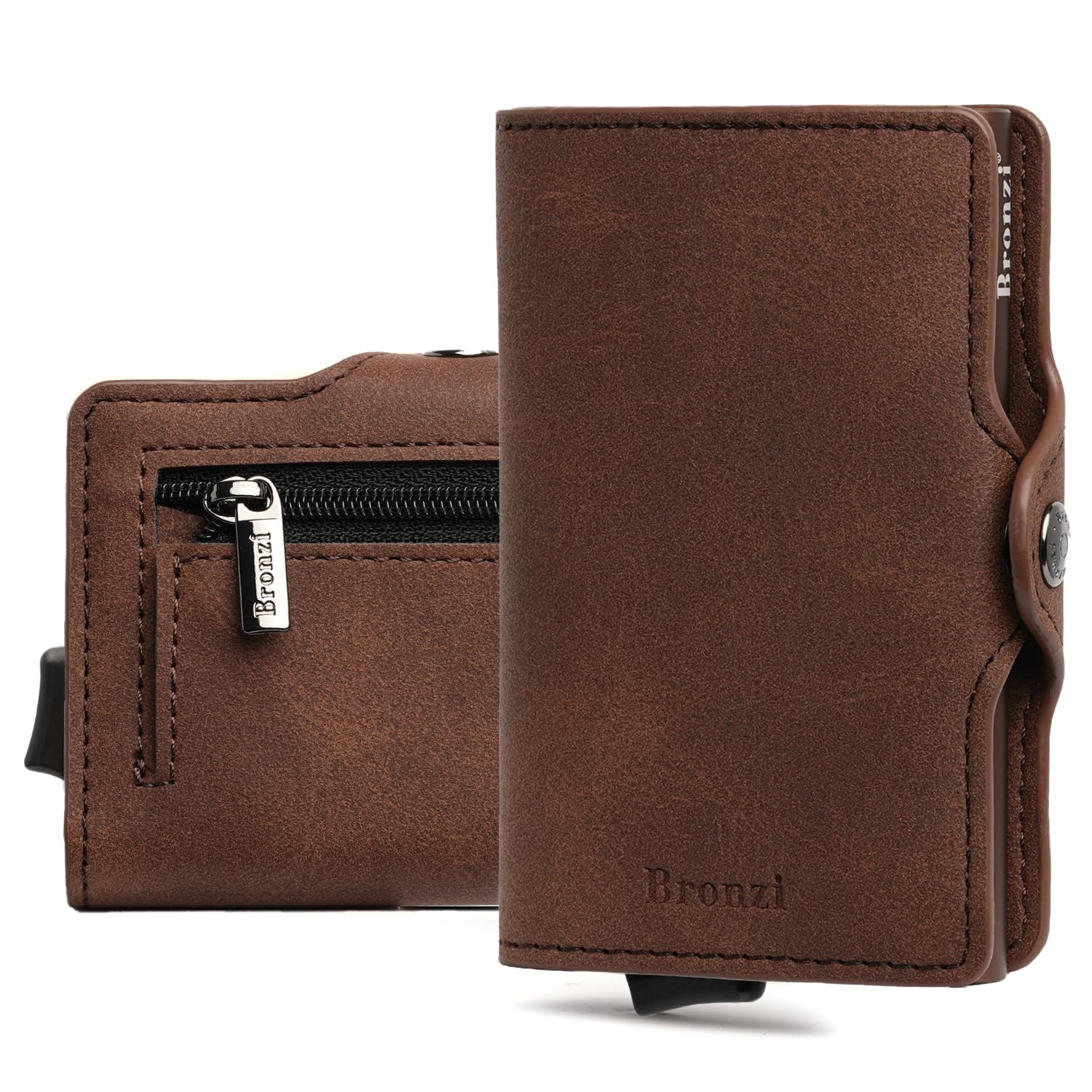 Bronzi Portafoglio Porta Carte Credito - Portafoglio Uomo Slim Portacarte uomo - Mini Porta Tessere - Protezione RFID - Design Smart Italiano Scatola Regalo inculsa (Pelle, Marrone Testa Di Moro)