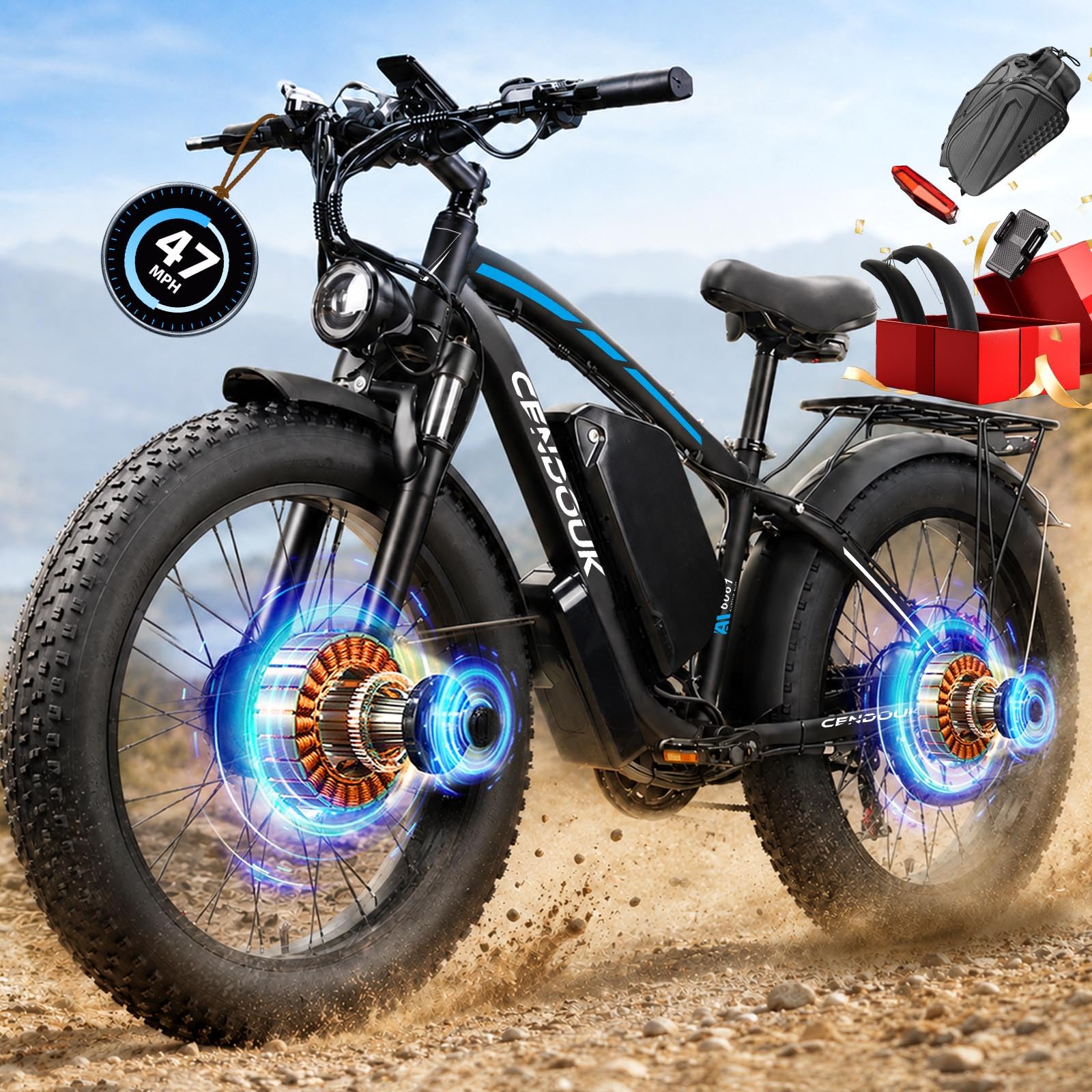 Peak 9000W Dual Motor Ebike for Adults,Top 47MPH 105 Mi Electric Bike