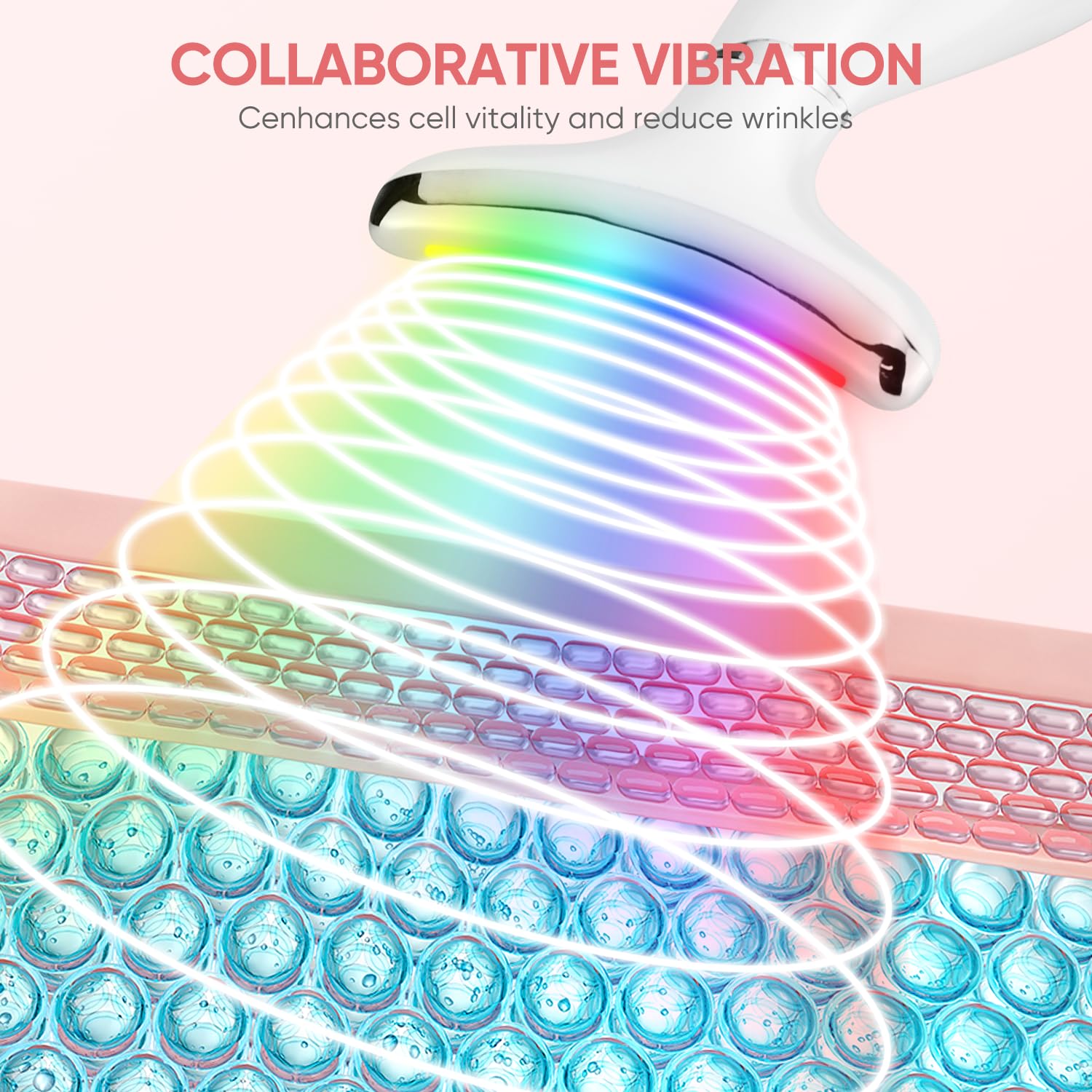 Masajeador Facial Eléctrico, Masajeador Facial Antiarrugas de 6 Modos 7 Colors LED a 45℃ EMS Lifting 4 Niveles Vibración Faciales Reductor de Papada Máquina de Belleza Para Cuello Mujer