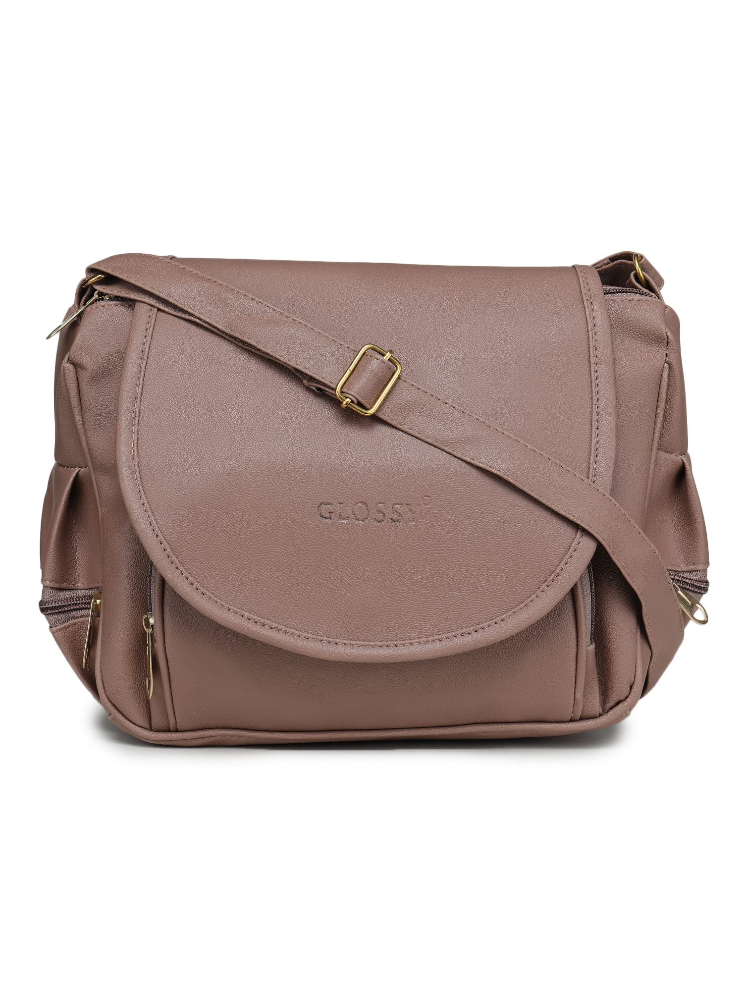 GLOSSY Girls Sling Bag With 4 Zip Compartments/Women Sling Bag/Travel Sling Bag/Sling Bag Gift/Fashion Adjustable Crossbody Sling Bag/Multi Compartments sling bag (Chiku) (B09SFBHLPC) Amazon Price History, Amazon Price Tracker