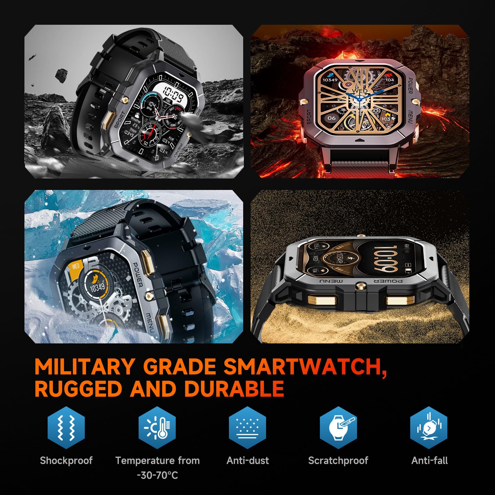 OUKITEL BT101 Smartwatch Uomo - 2,02 Pollici Orologio Militare Smart Watch,100+ Modalità Sport, 5ATM Impermeabile 410mAh Notifiche/Cardiofrequenzimetro/Contapassi/Fitness Tracker per Android/iOS