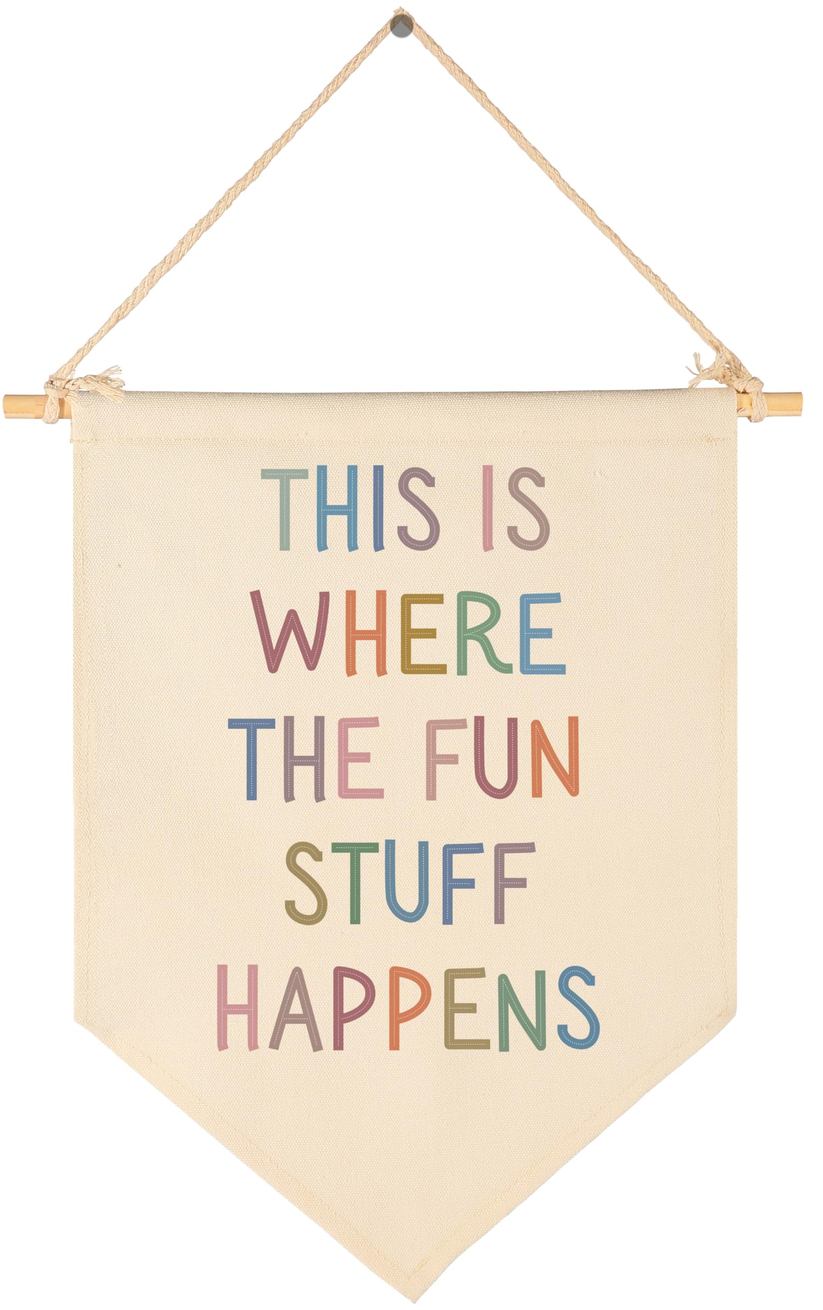 Banner Wall Decor for Boys Girls Kids Gift-Canvas Pennant Flag Wall Sign Decor Gift for Nursery Baby Room Playroom-Baby Gift Shower-This is Where The Fun Stuff Happens