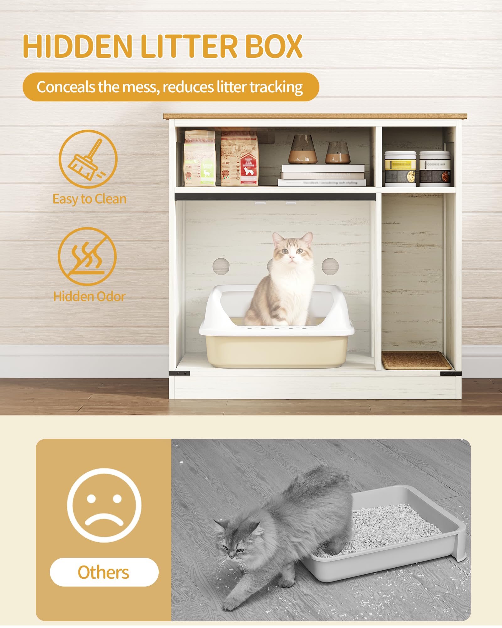 Amazon.com: Hzuaneri Cat Litter Box Enclosure, Hidden Litter Box Furniture  with Storage, Wooden Cat Cabinet with Scratch Pad, Farmhouse Cat Washroom,  TV Stand End Table, Rustic Brown and White CB87514X : Pet