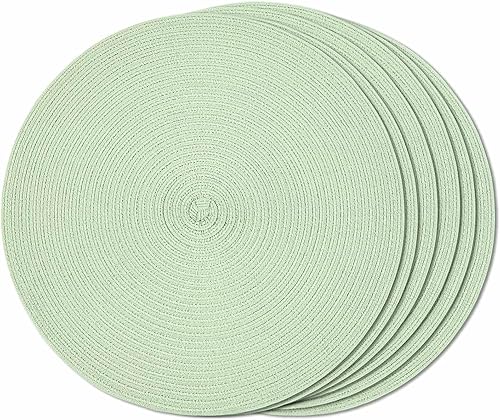 Miniatura 10 de FunWheat Juego de 6 manteles individuales redondos trenzados para mesas de comedor, manteles tejidos resistentes al calor, 15 pulgadas (negro, 6