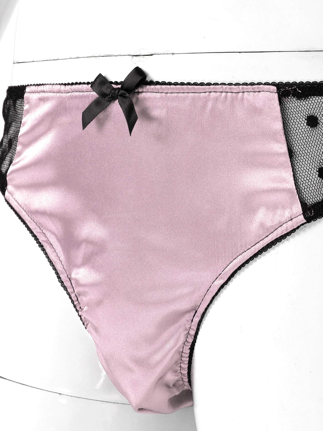 Vxuxlje Men's Sissy Satin Lingerie Sets Sheer Mesh Patchwork Bralette Top with Briefs Panties