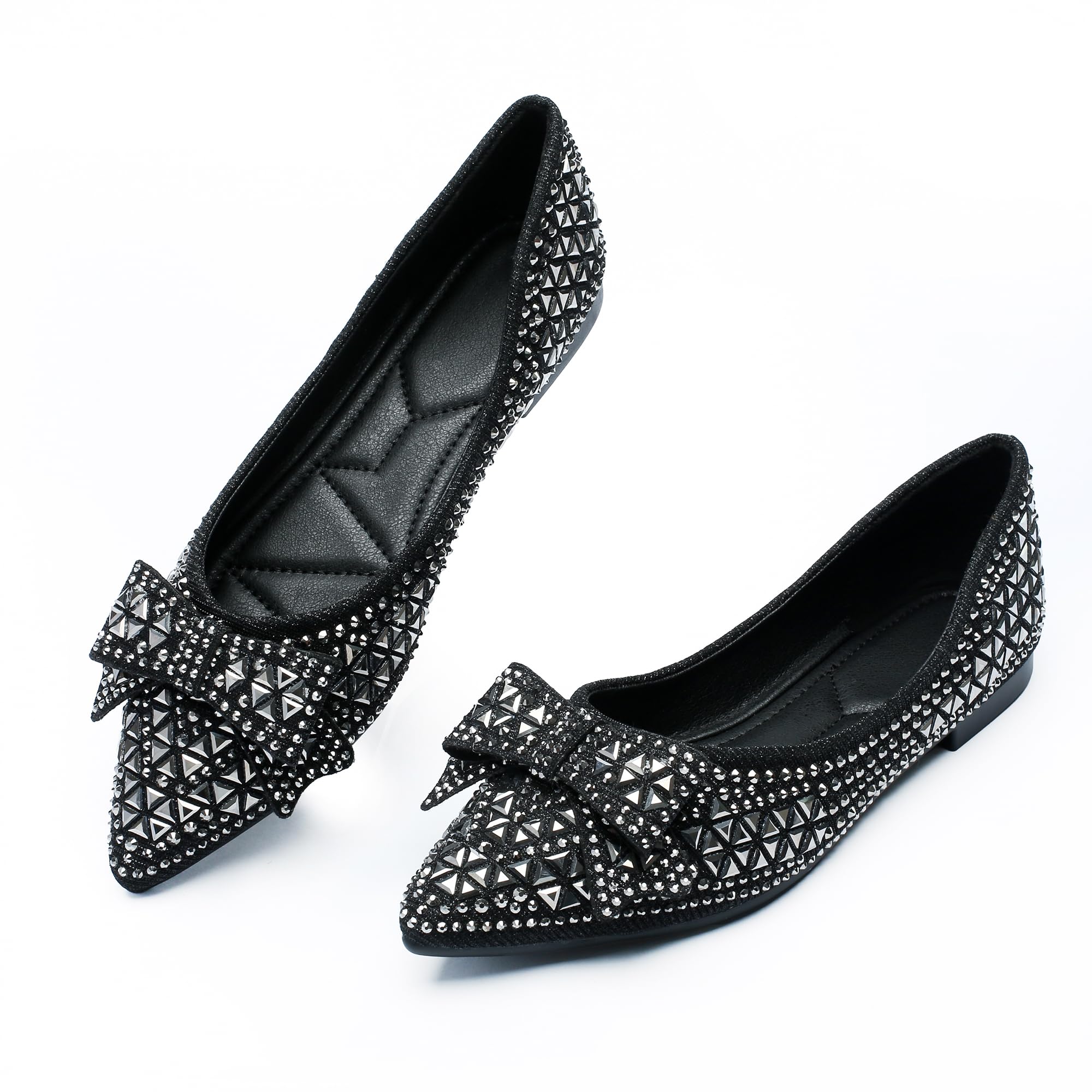 Flats Shoes Women Rhinestone Pointed Head Flats Comfortable Soft Memory Foam Insole Flat Shoes