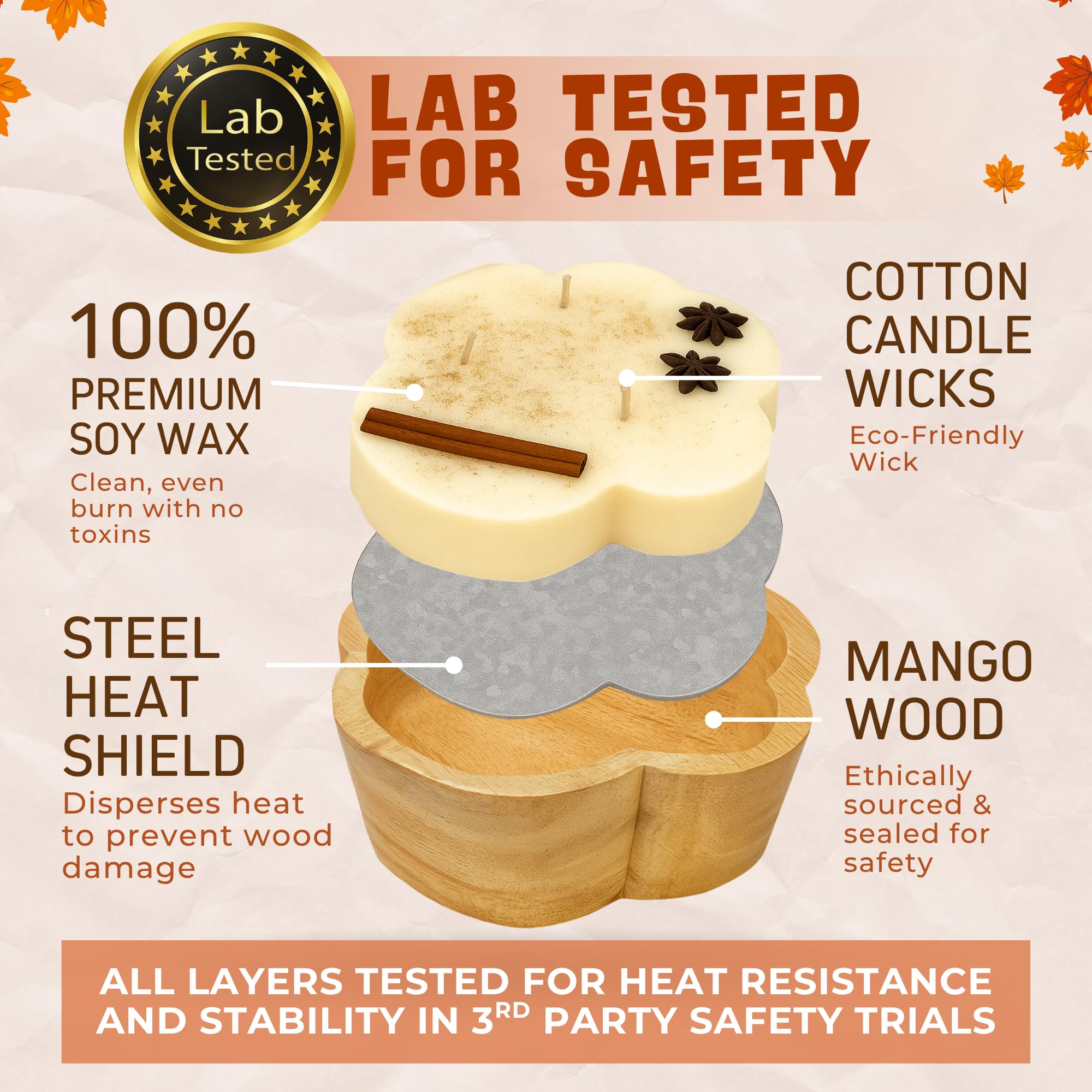 Co. Pumpkin - Especias de calabaza de 8 x 6 x 2 pulgadas con 35 horas de tiempo de combustión, otoño de madera con 100% cera de soja, 3 mechas de aroma de otoño, decoración
