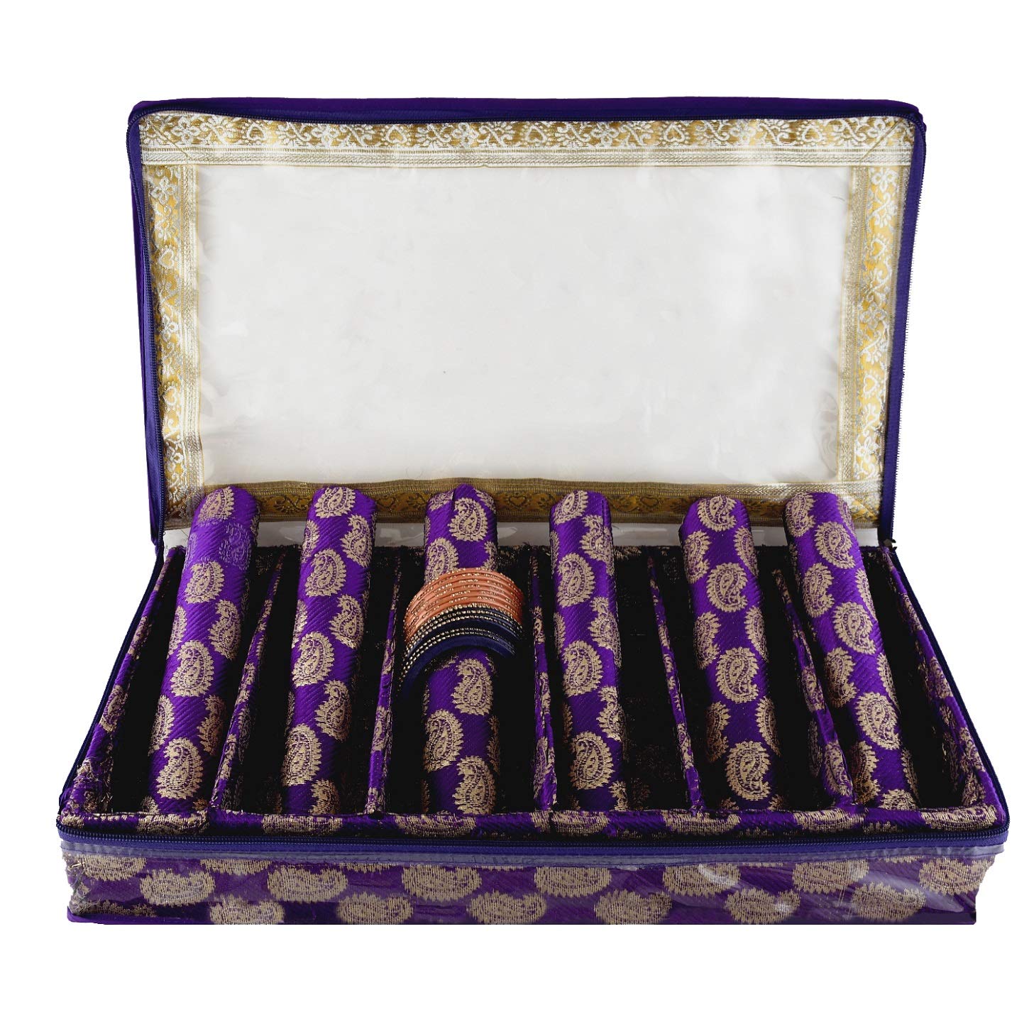 Kuber Industries Exclusive Carry Design Brocade Hardboard Six Rod Bangle Box (Purple) -CTLTC38782