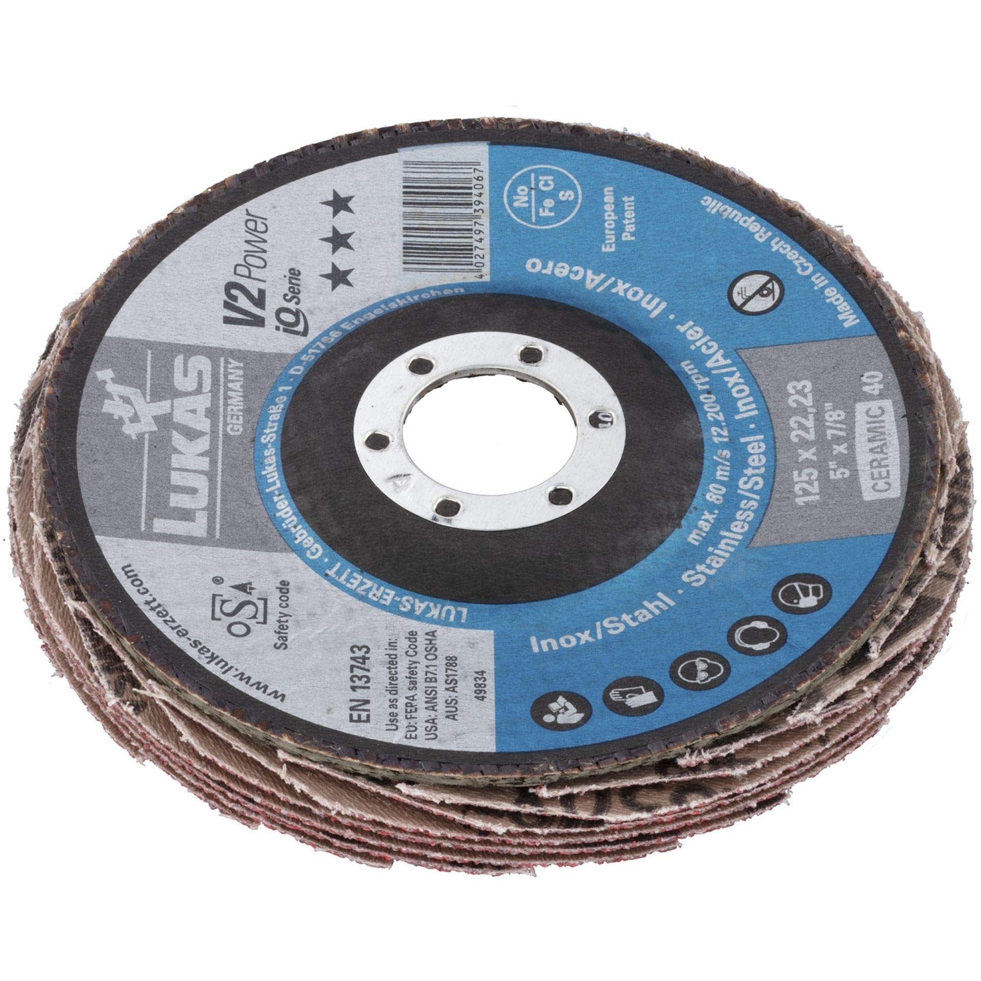 LUKAS Fächerschleifscheibe V2 POWER universal Ø 115 mm Ceramic Korn 40 schräg