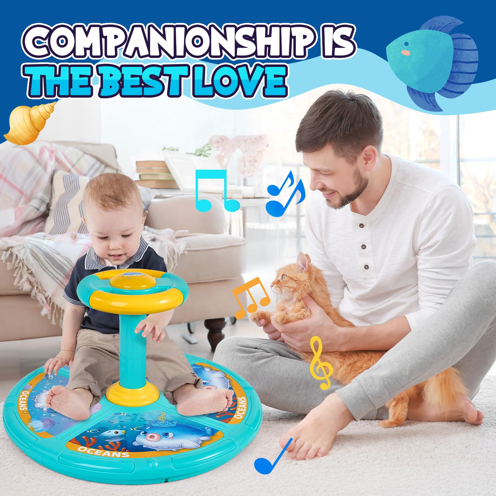 Sit and Spin, regalo de cumpleaños de Navidad, juguete para sentarse y girar para niños de 3 a 4 años, juguetes giratorios sensoriales interactivos oceánicos de 360° para edades de 2 a 10 6