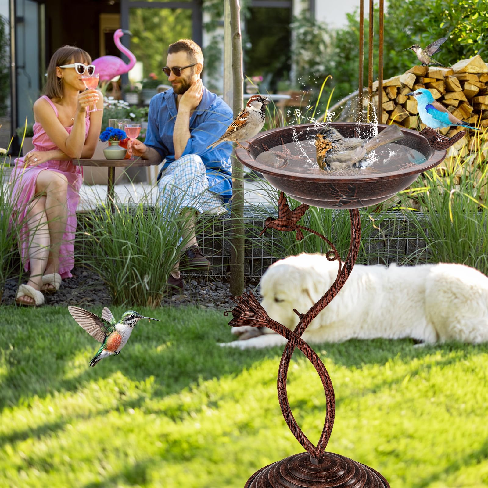 88,9 cm hoher Standfuß, Vintage-Vogeltränke für draußen, Metall-Vogeltränke, Schüssel mit Vogelfigur für draußen, Vogeltränke, Vogeltränke, Vogelfutterstation für Garten, Hof, Rasen, Dekor