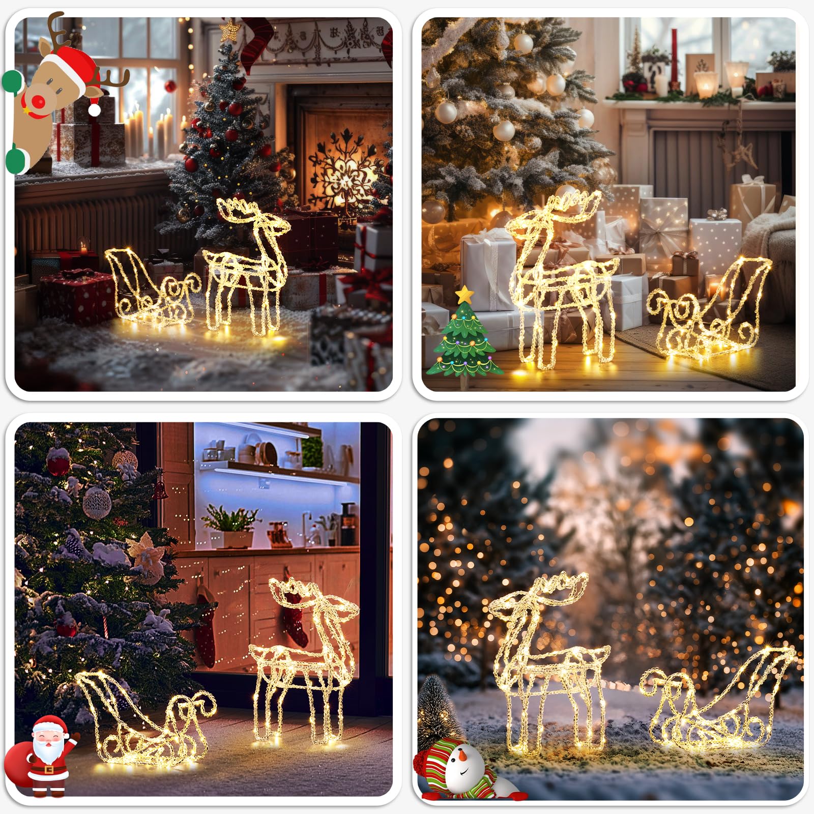 Quntis 100LEDs Renna di Natale Luminosa, Renne Natalizie da Interno e Esterno, IP44 Renna con Slitta Luminosa, Funzione Timer & Memoria, Decorazioni Natalizie con 5m Cavo