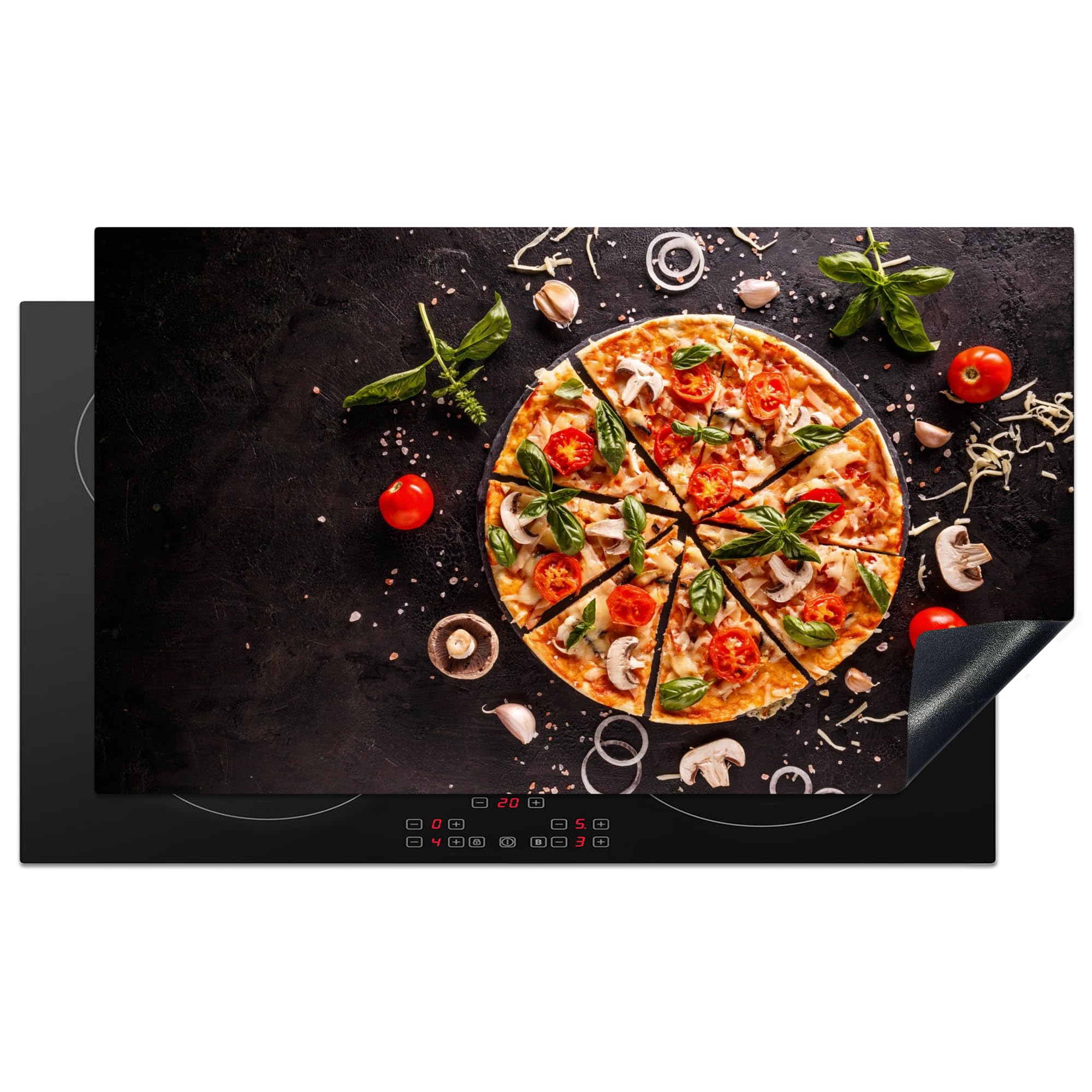 KitchenYeah© Induction Hob Protector Mat 20.5"x35.4" / 90x52 cm Stove Cap Top Cover Kitchen Cooker Covers for Electric Hobs Vinyl Pizza - Vegetable - Herbs - Kitchen - Industrial — image 1