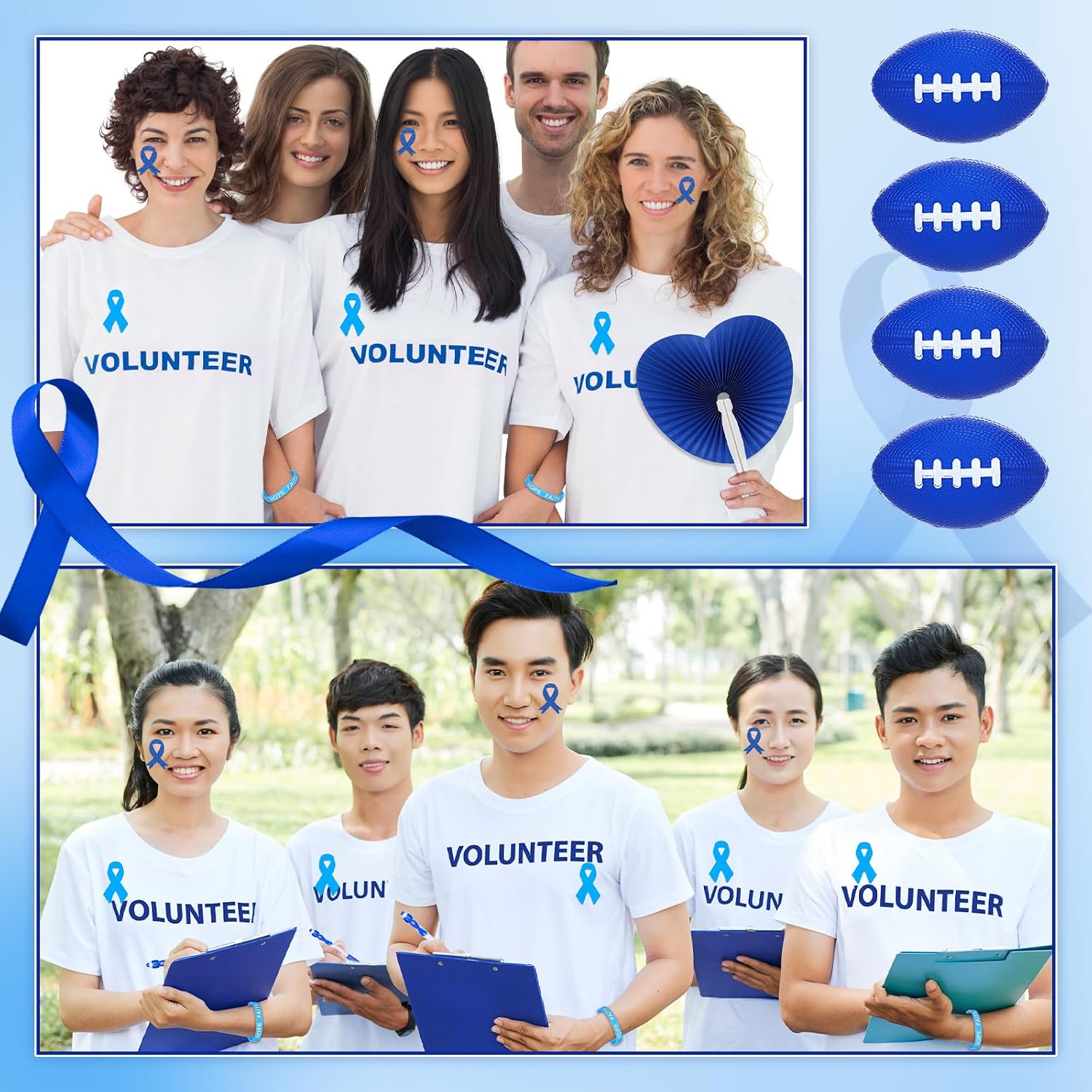 Child Abuse Awareness Items Bulk Ribbon Stickers Stress Football Folding Fan Tattoo Sticker Silicone Bracelet for Charity Events Gifts Supplies