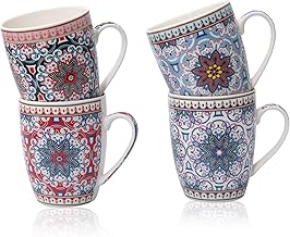 Lot de 4 tasses à café Boho - grande tasse 300 ml oriental - tasses à thé marocaines de haute qualité avec impression fine - céramique lavable au lave-vaisselle - cadeau femme mère (Design 6 Étoile)