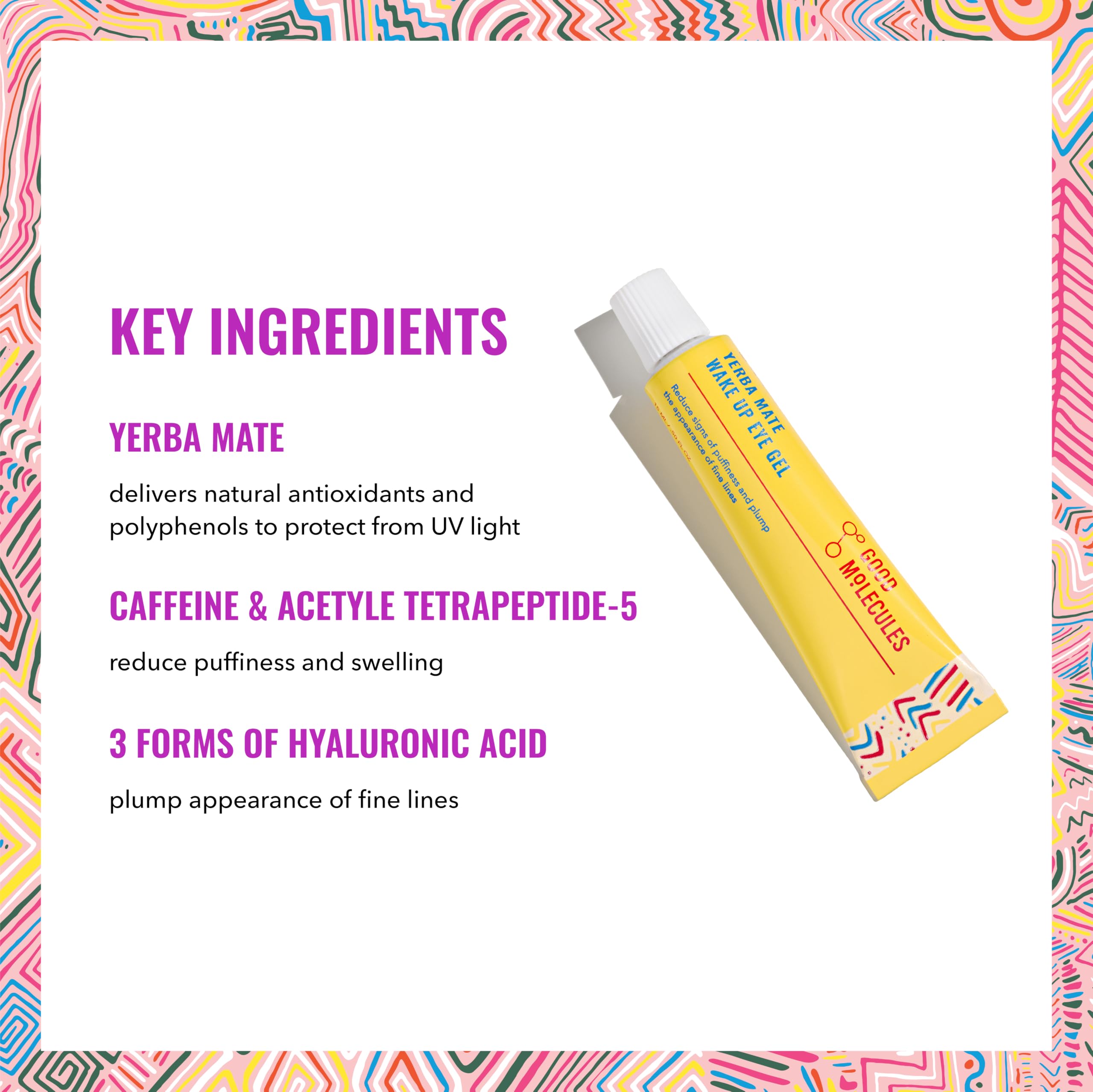 Good Molecules Yerba Mate Wake Up Eye Gel - Hydrating Under Eye Gel Cream with Hyaluronic Acid and Caffeine - Target Dark Circles and Puffiness - Skin Care for Face