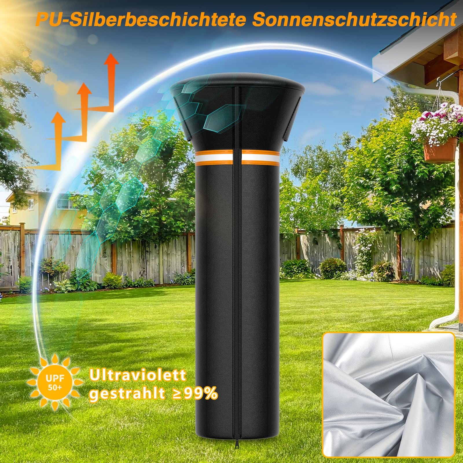 EVRBUL Abdeckung für Terrassenheizer mit Reißverschluss Heizpilz Abdeckung Strapazierfähig 420D Wasserdicht Winddicht Sonnenschutzend Staubdicht Außenabdeckung für Stehender Heizer 226 x 84 x 48 cm