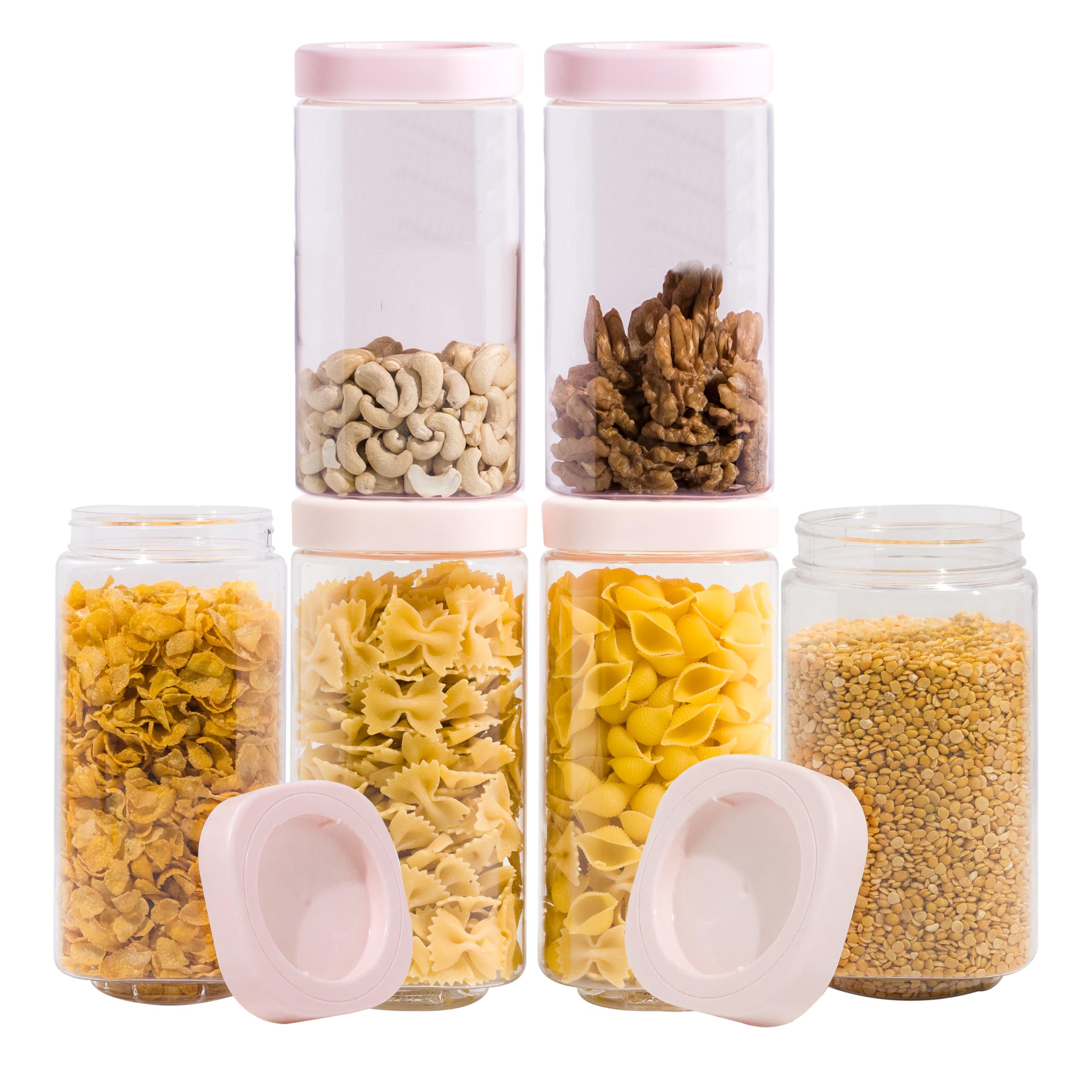 STL Food Containers With Lids, Airtight Food Storage Containers For Pantry & Kitchen, BPA Free, Freezer Safe, InterLock, Stackable, Leak Proof -Assorted (12, Pink, 1250ml)