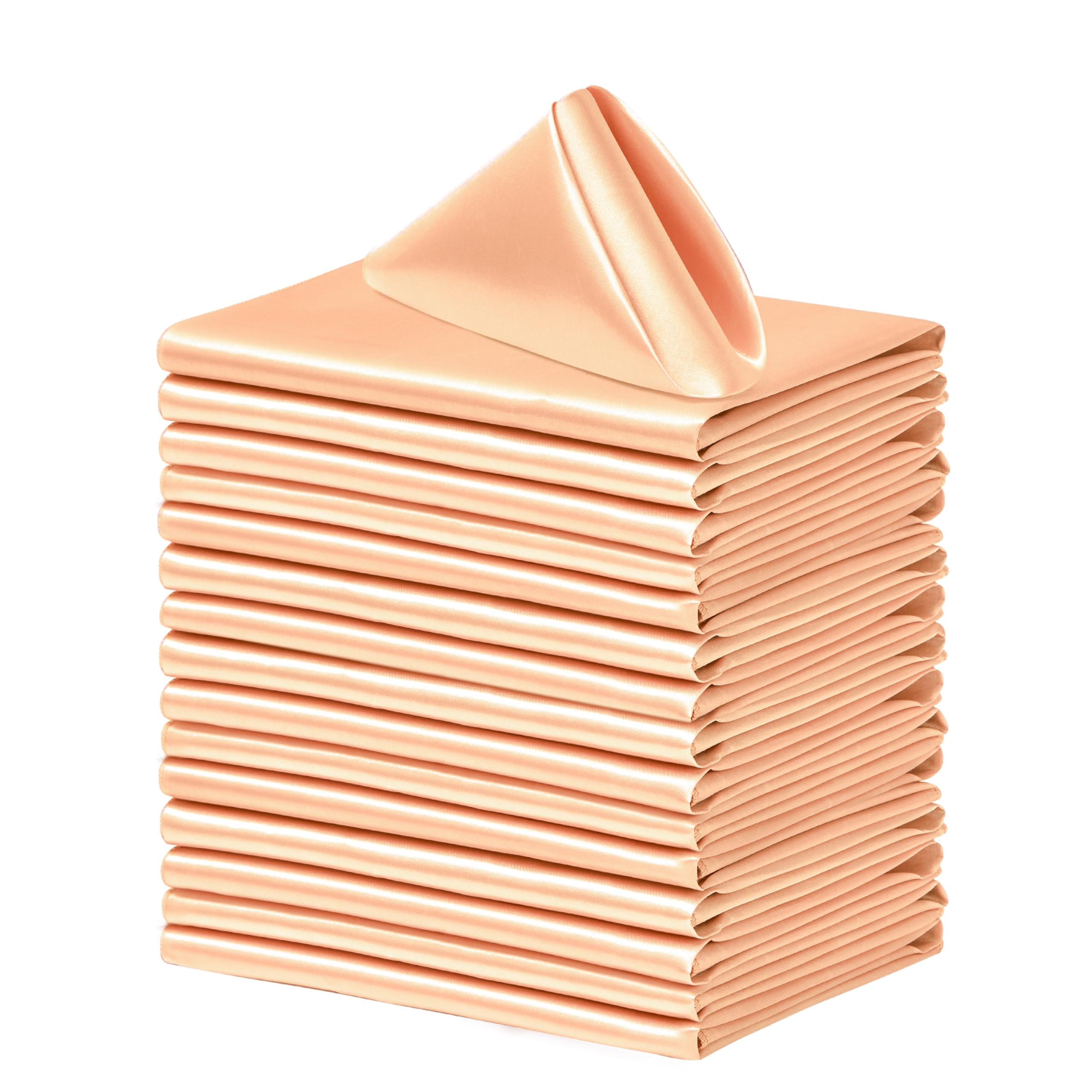 Counfeisly Square Satin Dinner Napkins, 20x20 Inches, Peach, 100 Pack