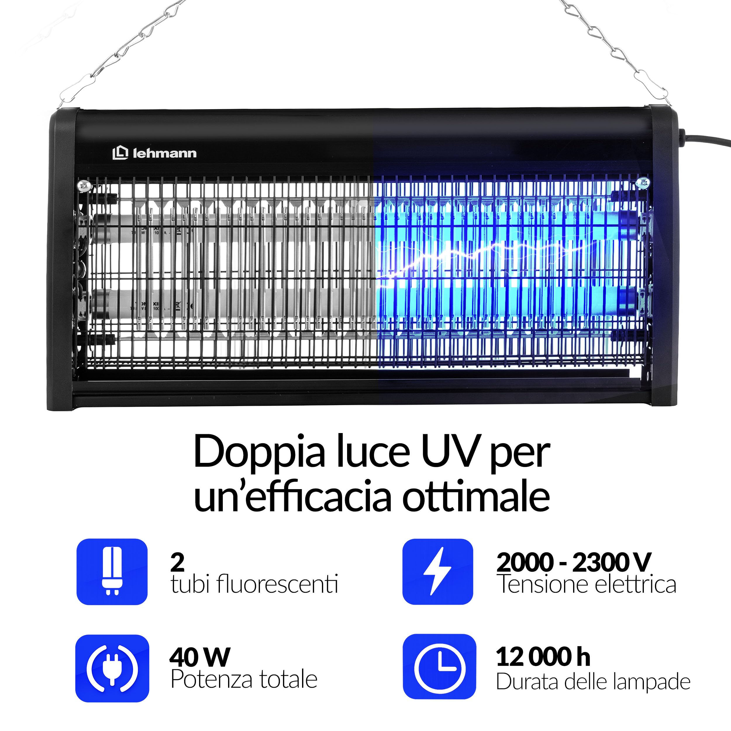 LEHMANN Lampada Antizanzare Elettrico 40W, Zanzariera Elettrica contro Insetti, Zanzare e Mosche senza Prodotti Chimici, Controllo Remoto con Telecomando, Silenziosa, Lampada Zanzare fino 400 m²