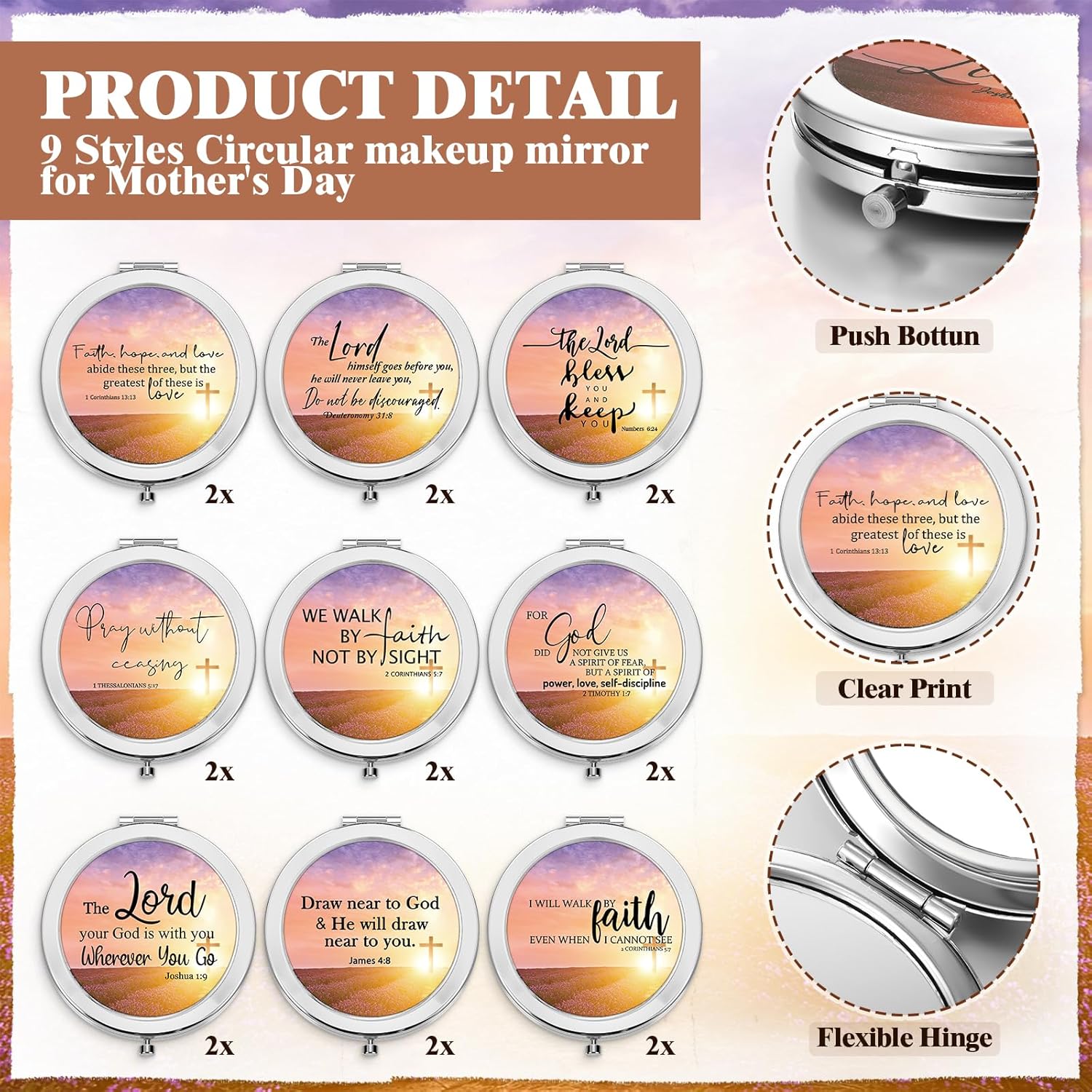 18 Pcs Church Gifts for Woman Christian Compact Mirrors Gifts Religious Pocket Mirror with Bible Verse Scripture Quote Inspirational Christian Gift for Mother Women Friends