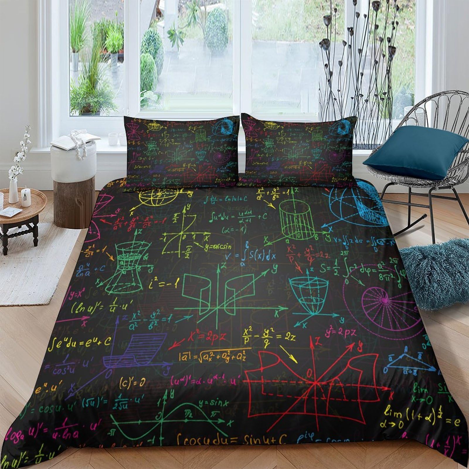 Ctjqhvkz Style-4 3D Printed Math Formula Fitted Sheet Microfiber Colourful Chalkboard Bed Sheet For Bedroom Guest Room Bed Mattress Cover Single（135X200cm）