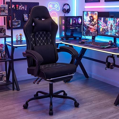 Miniatura 9 de Giantex Silla de juegos, silla ergonómica para computadora con reposacabezas, soporte lumbar, reposabrazos de conexión, respaldo reclinable y