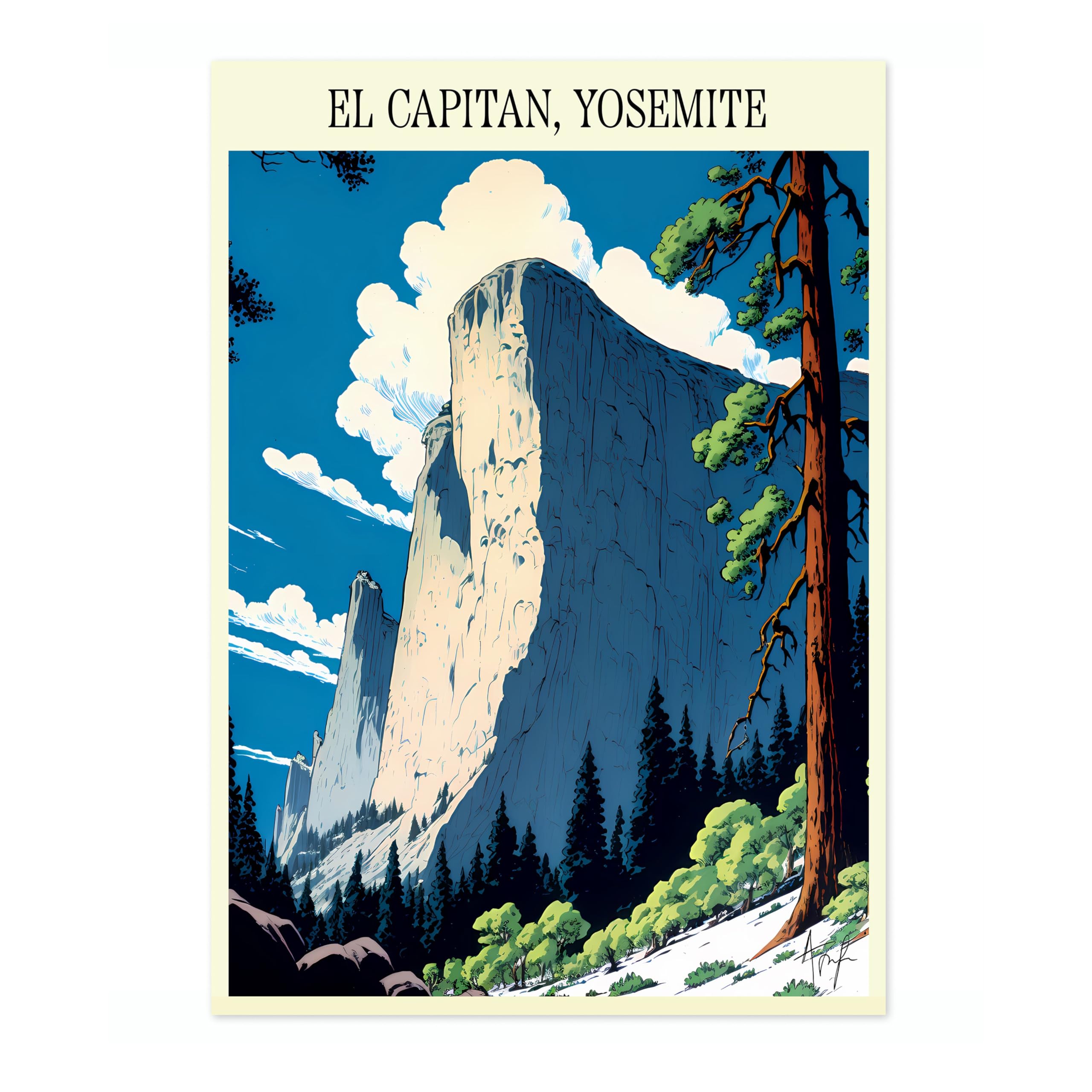 El Capitan, Yosemite - United States Alfonso Trufa Vintage Poster, Retro Travel Art Illustration Print, Tourism Landmark Sketch Colouful Bedroom Wall Art Home Decor, A3 (Print Only) - 42x29.7cm โ image 1