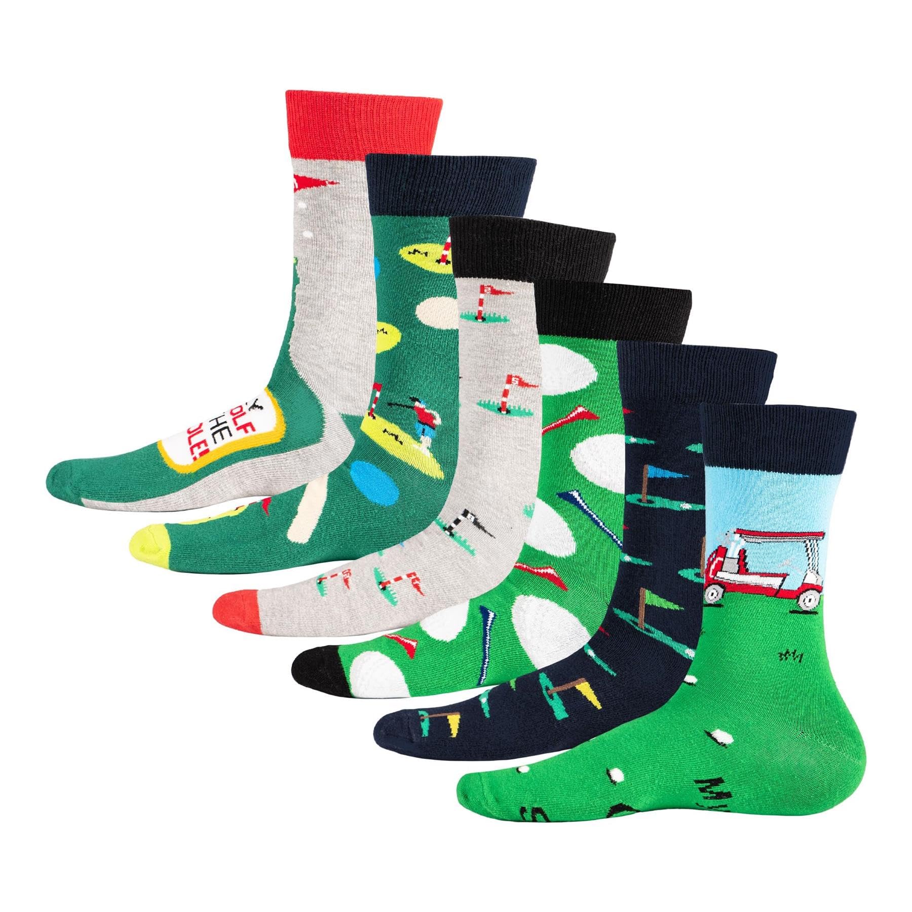 Soxy Men's 6 Pack Golf Designs Golf Design Socks - 6 Pack - Novelty Golf Designs - Cotton Rich Assorted Colours - Uk Shoe Size 6-11