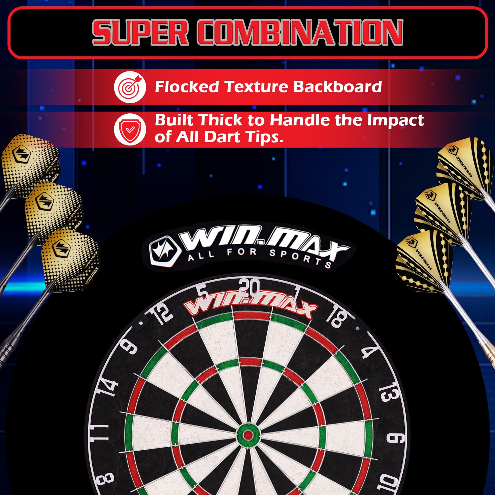 WIN.MAX Dartscheibe Kork Dartscheibe mit Pfeilen Offizielles Steeldartscheibe Dartscheibe Steeldart Dartscheibe Set 12 Dartpfeile Metallspitze,24 Flights
