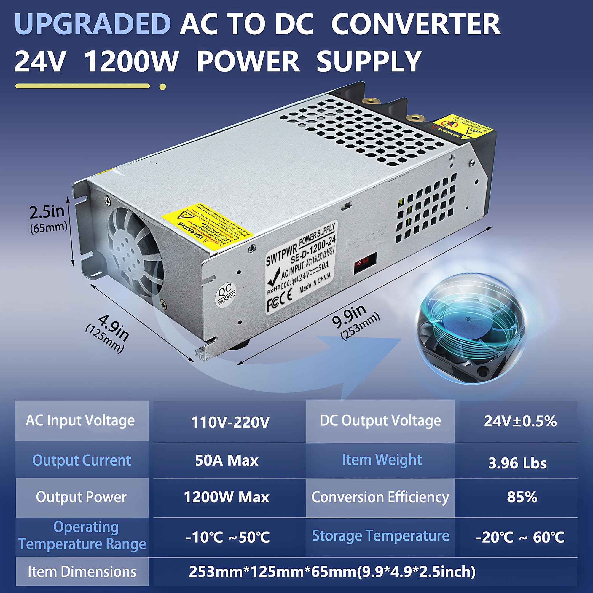 Convertitore da 110 V AC a DC 24 V da 120 V a 24 V 50 A 1200 W Alimentazione