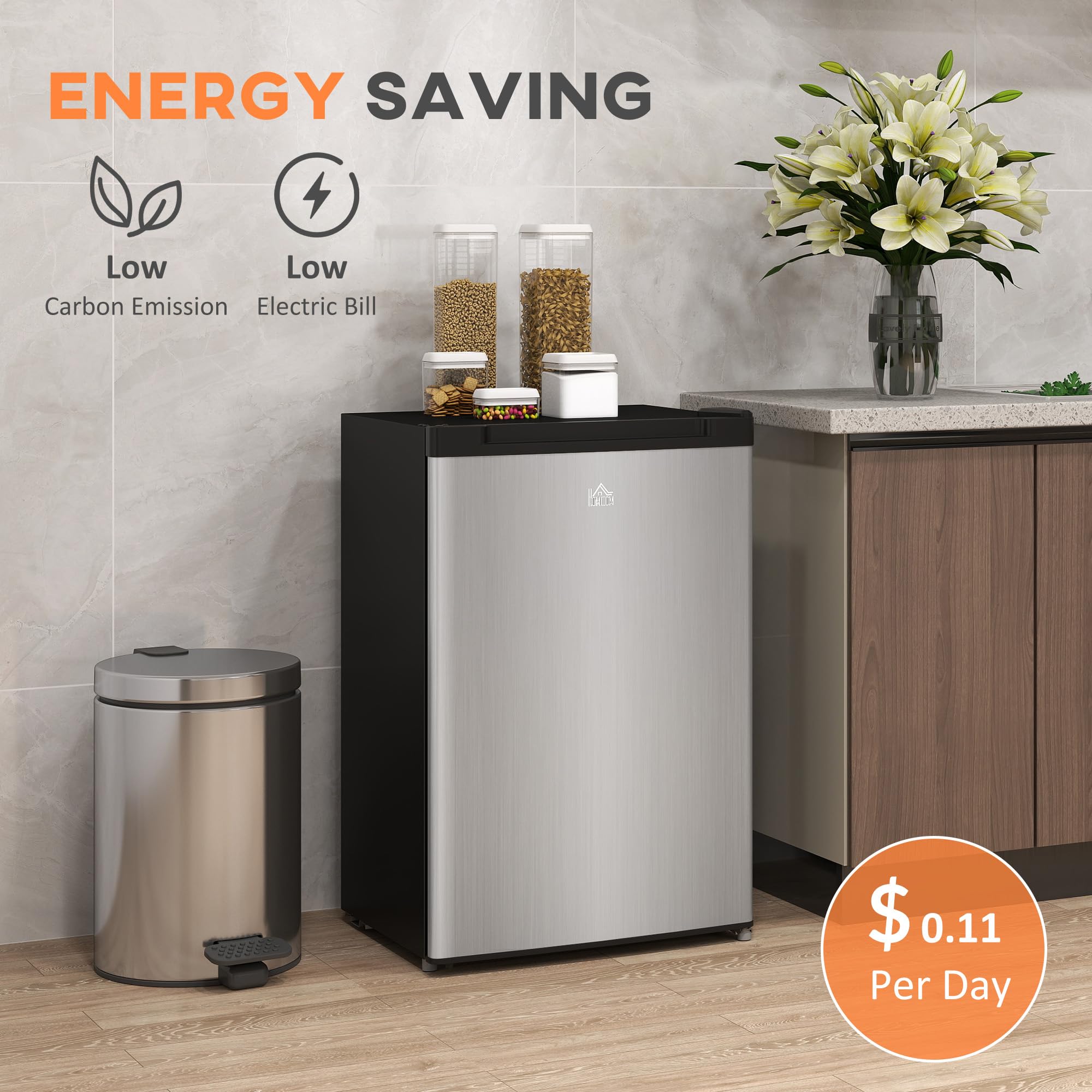 HOMCOM Mini Freezer Countertop, 1.1 Cu.Ft Compact Upright Freezer With Removable Shelves, Reversible Door For Home, Dorm, Apartment And Office, Silver on Fridge.com - View 6