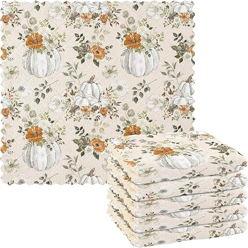 Miniatura 1 de Thanksgiving Decorative Pumpkins Flowers Set of 6 Fast Drying Microfiber Cleaning Cloths Decorative Quality Car Cleaning Cloth for Bathroom