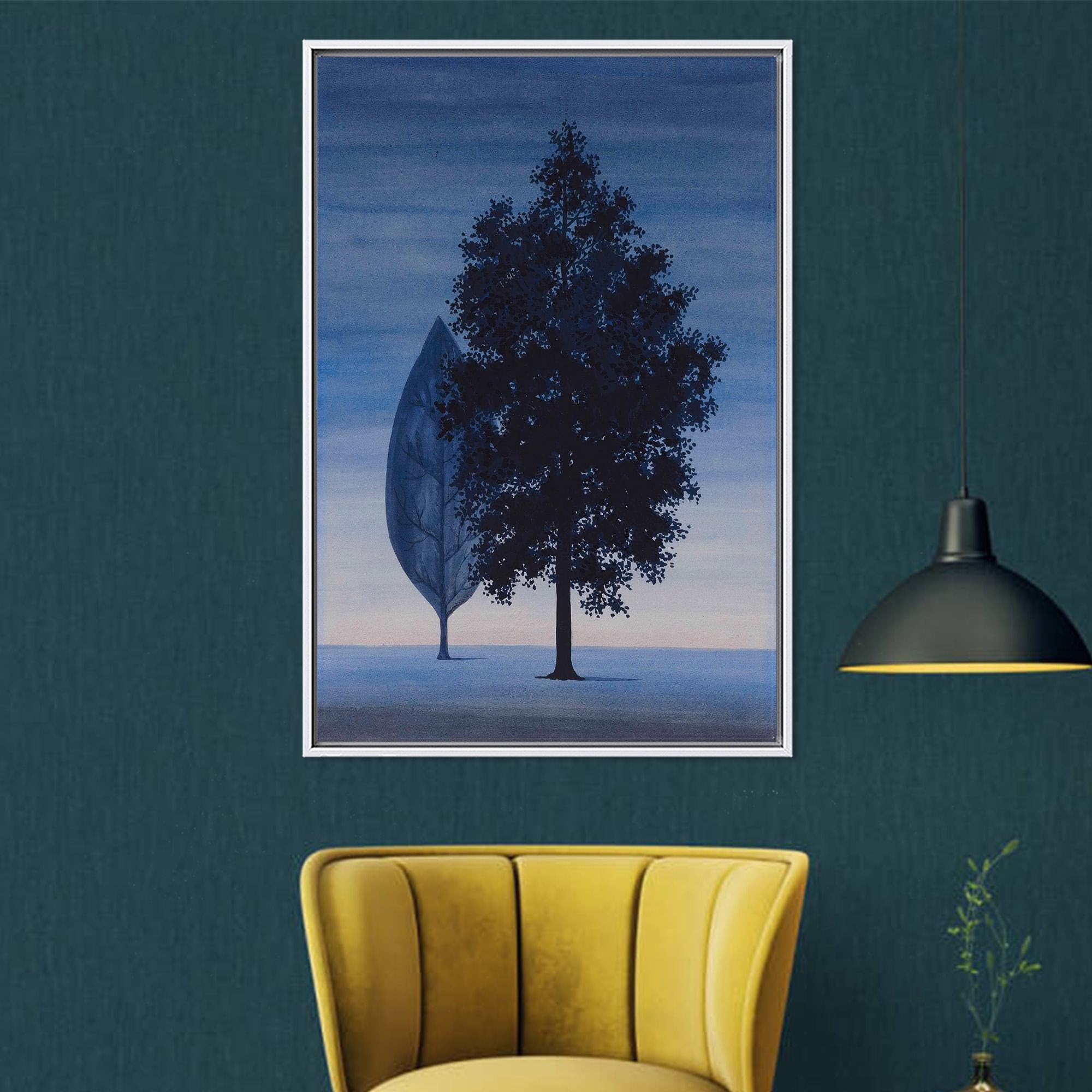 lianyibo Minimalistyczny obraz na płótnie z niebieskim drzewem, motyw liścia i drzewa, nowoczesny skandynawski plakat na płótnie do salonu (20 x 30 cm/rama wewnętrzna)