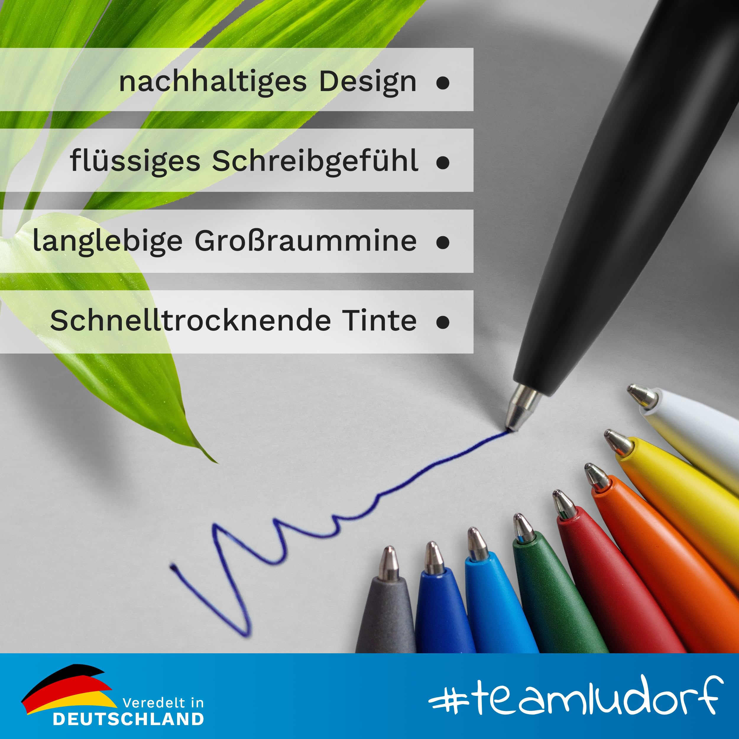 100x Aluminium Kugelschreiber mit Lasergravur - Metallclip, Bambusdrücker, blau schreibend - personalisiertes Werbegeschenk, Farbe:Schwarz, Menge:100 Stück