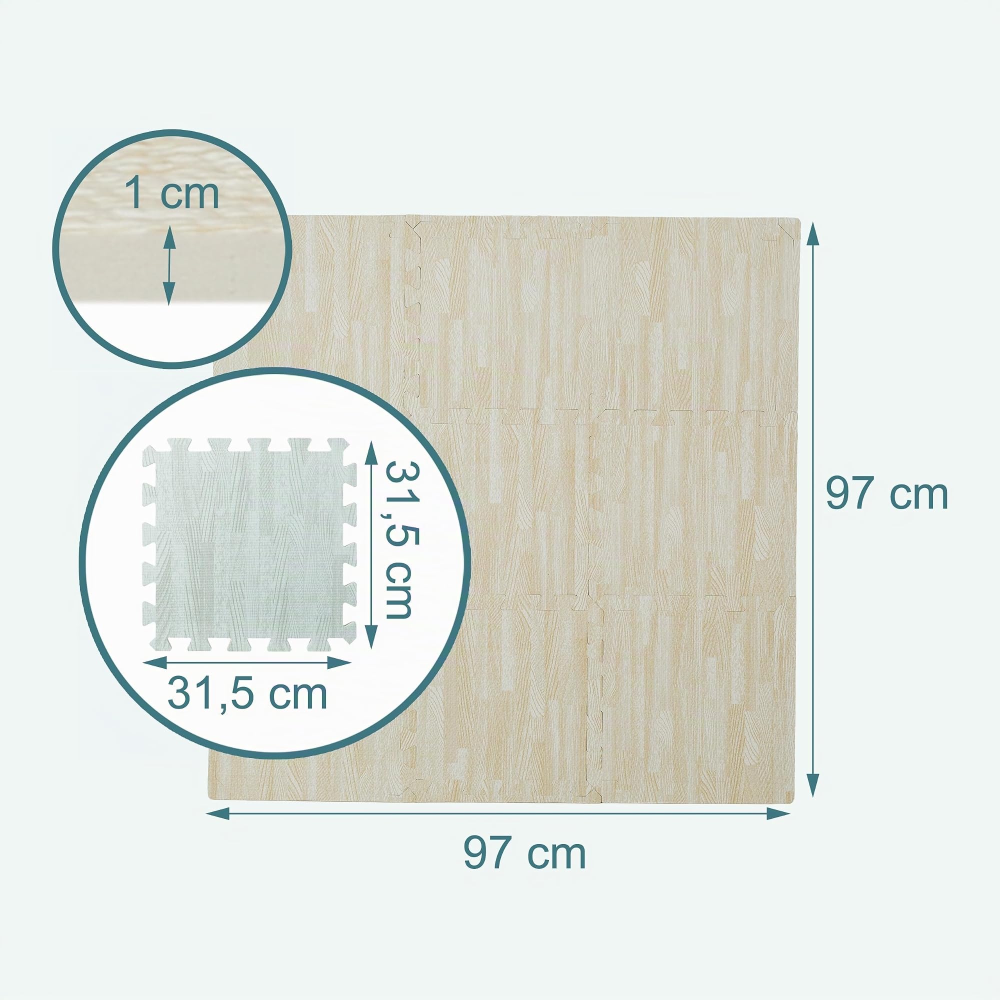 Relaxdays Tapis de protection de sol avec rebord, 9 tapis puzzle pour sport et équipement de fitness, 0,85 m², mousse, aspect bois, couleur au choix