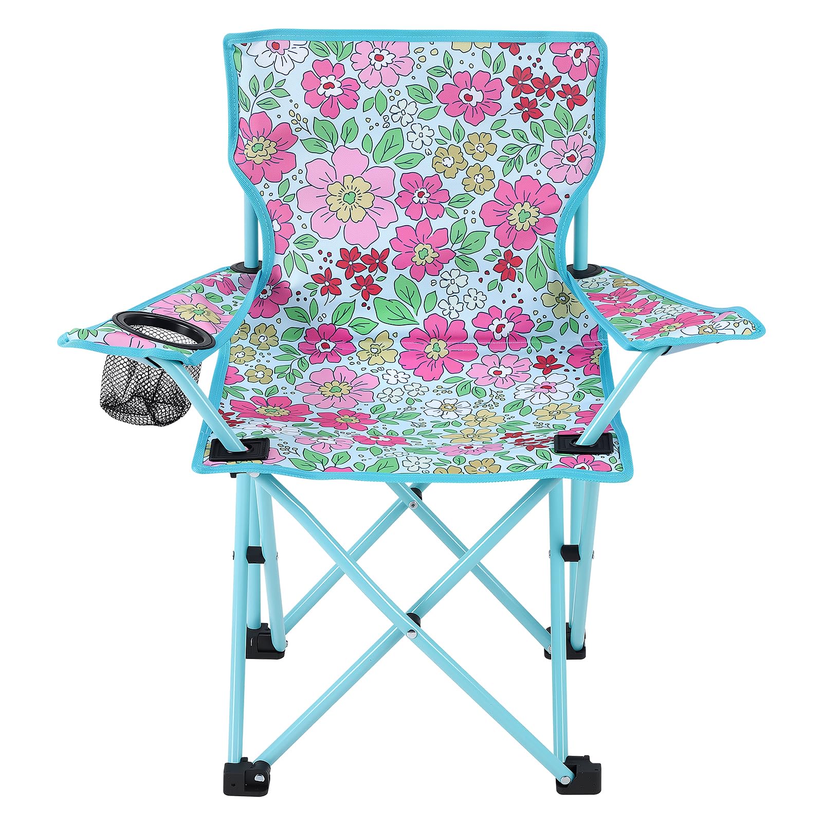 Meng Jiaran Kids Camping Chair,Flower Childrens Folding Chair with Cup Holder and Carry Bag, Portable Childrens Garden Chairs for Sports Travel Outdoor
