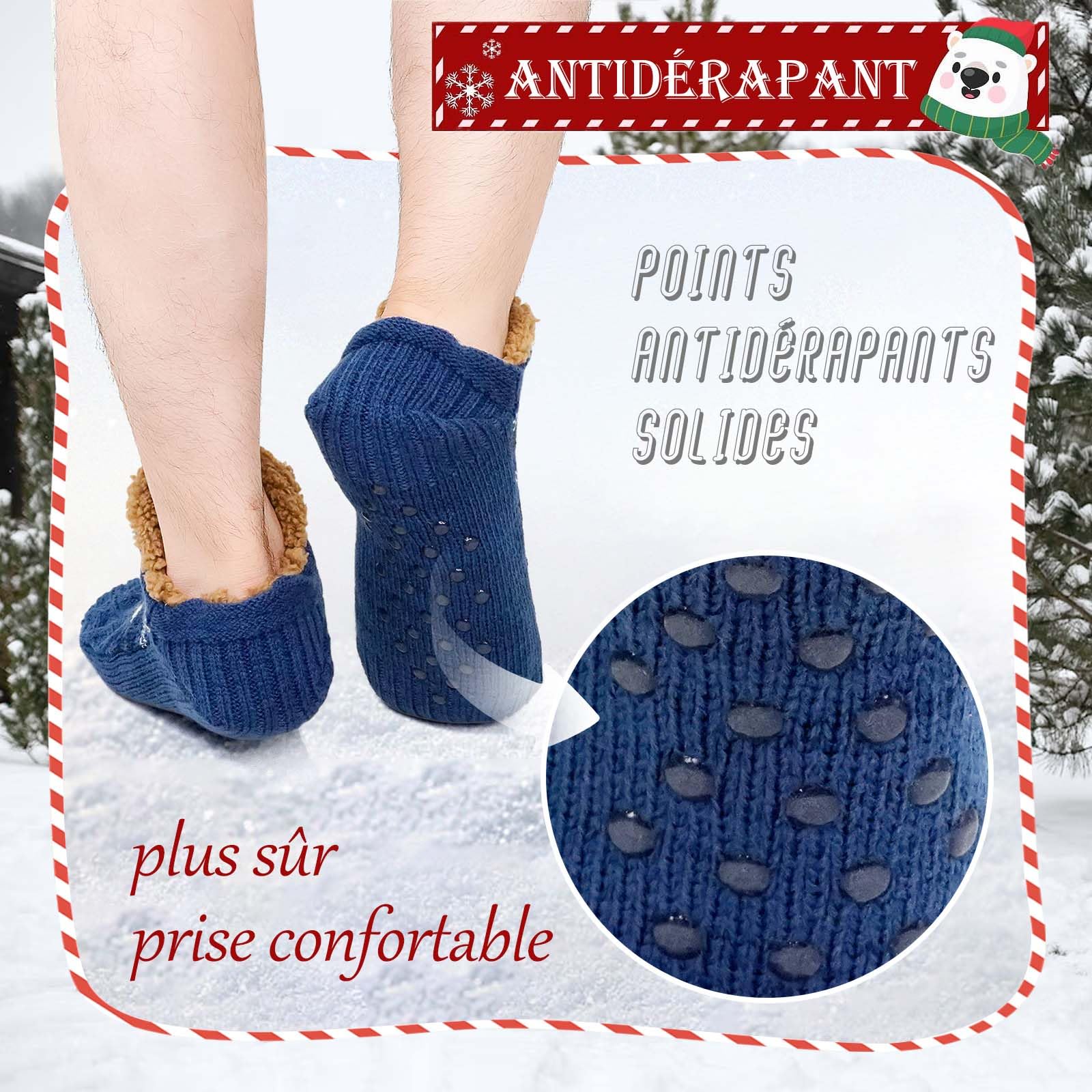 PUTUO Chaussettes Antidérapantes pour Homme en Hiver : Chaussettes Antidérapantes pour Homme Chaussettes Thermiques à la Maison Épaisses et Chaudes 1 paire 39-46