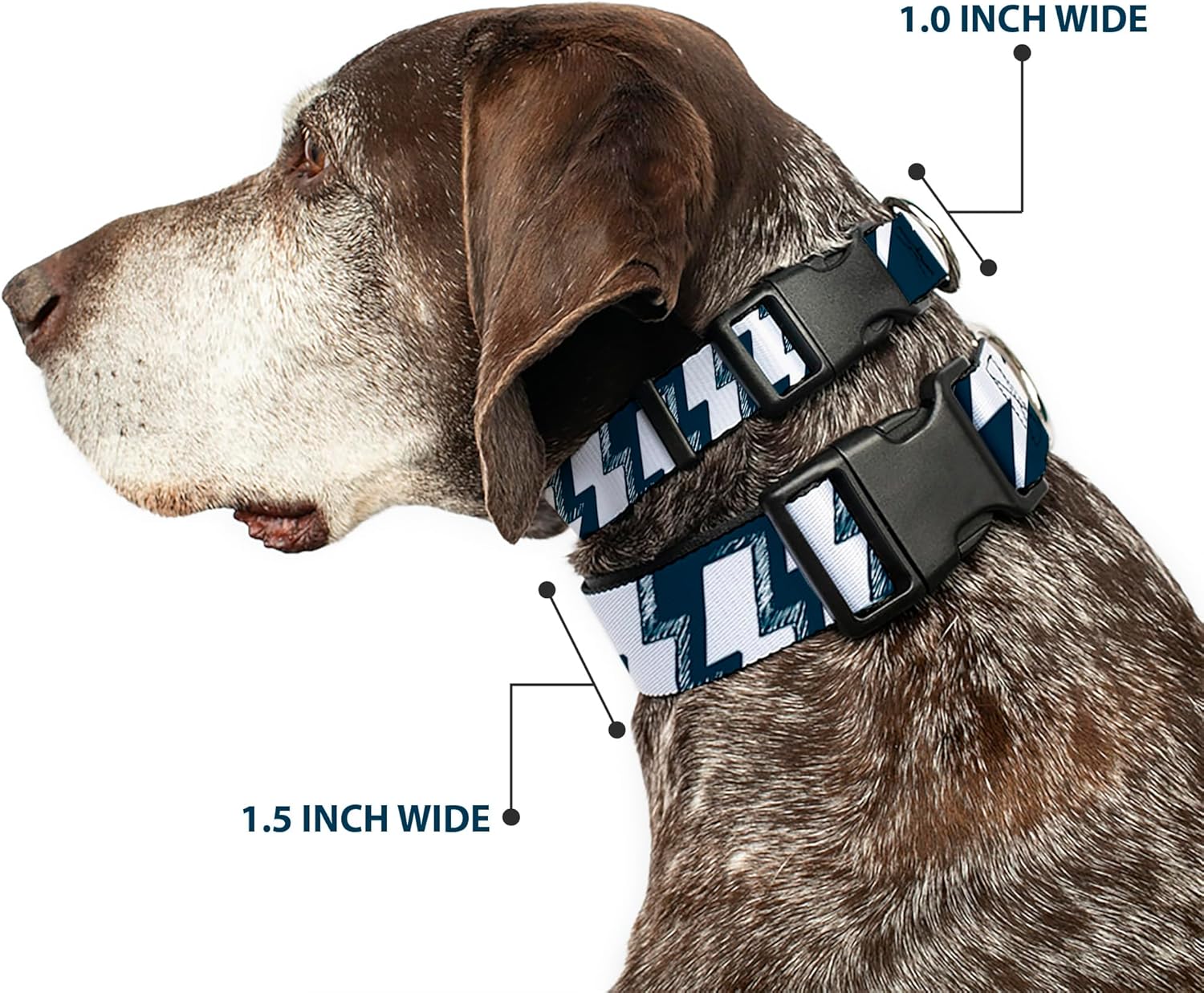 Buckle-Down Plastic Clip Collar - Lightning Bolts Sketch Navy/White - 1.5" Wide - Fits 18-32" Neck - Large