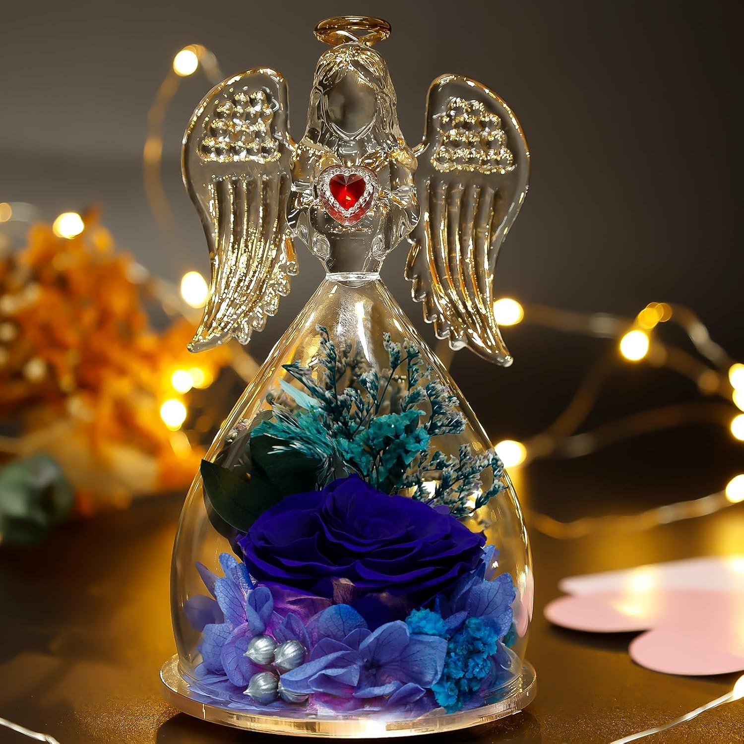 Gifts for Mom Birthday, Glass Angel with Real Rose Inside, Preserved Rose Angel Gifts for Women, for Mom from Daughter Son, Blue Forever Flowers Gift for Grandma Wife - Image 2