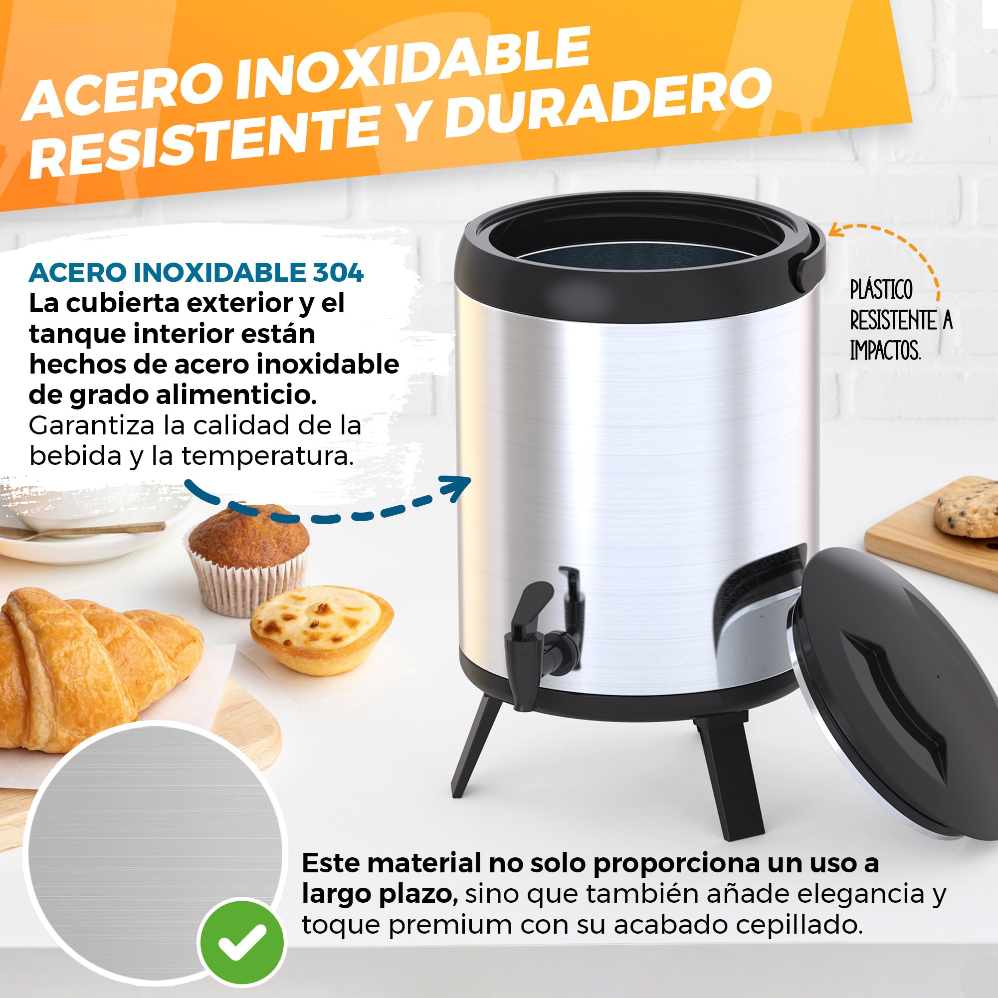 Termo Grande - Termo Contenedor 6L Portátil - Dispensador de Bebidas Térmico con Grifo - Dispensador Bebidas Frías/Calientes, Agua, Café - Para Catering, Hoteles, Eventos o Reuniones - Acero Inox