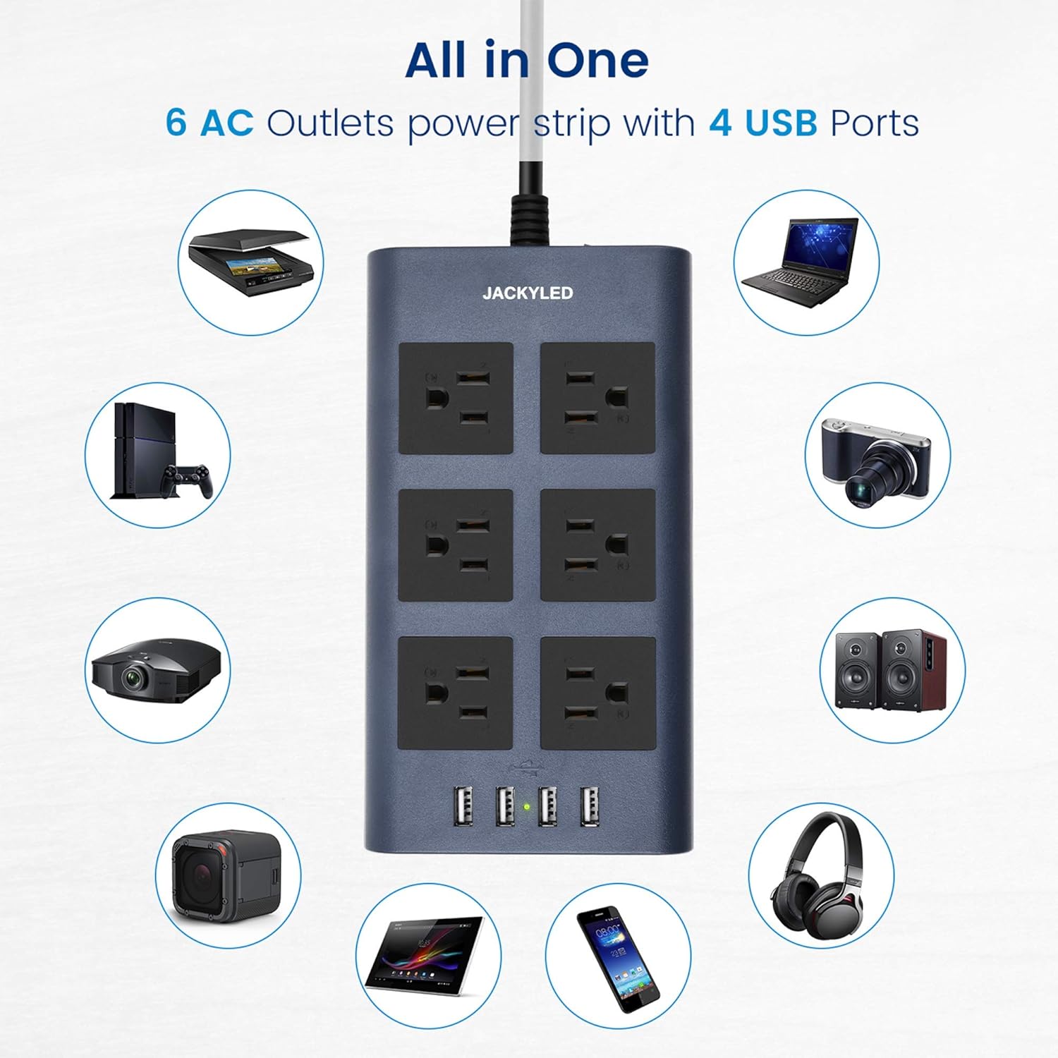 Top Brands 10 Ft Flat Plug Power Strip Surge Protector with USB, JACKYLED 1875W/15A Outlet Strip with 6 AC Wide Spaced Outlets 4 USB Ports, 14AWG Heavy Duty Extension Cord for Home Office Hotel Dorm, Blue Black Featured Product 10 Ft Flat Plug Power Strip Surge Protector with USB, JACKYLED 1875W/15A Outlet Strip with 6 AC Wide Spaced Outlets 4 USB Ports, 14AWG Heavy Duty Extension Cord for Home Office Hotel Dorm, Blue Black
