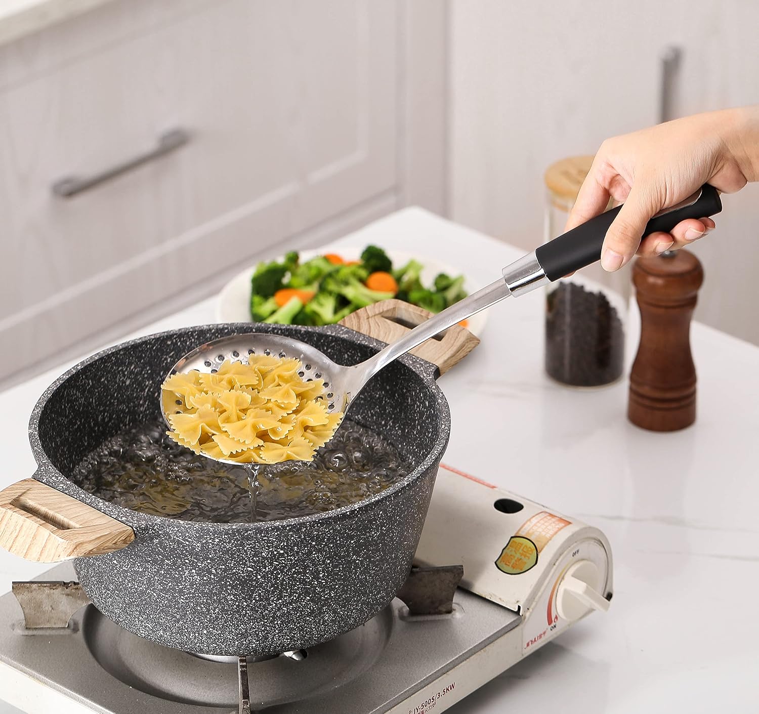 Kitchen Skimmer Spoon Stainless Steel with Soft Grip Handle, Cooking Spoon, Slotted Spoon for Kitchen Frying Food