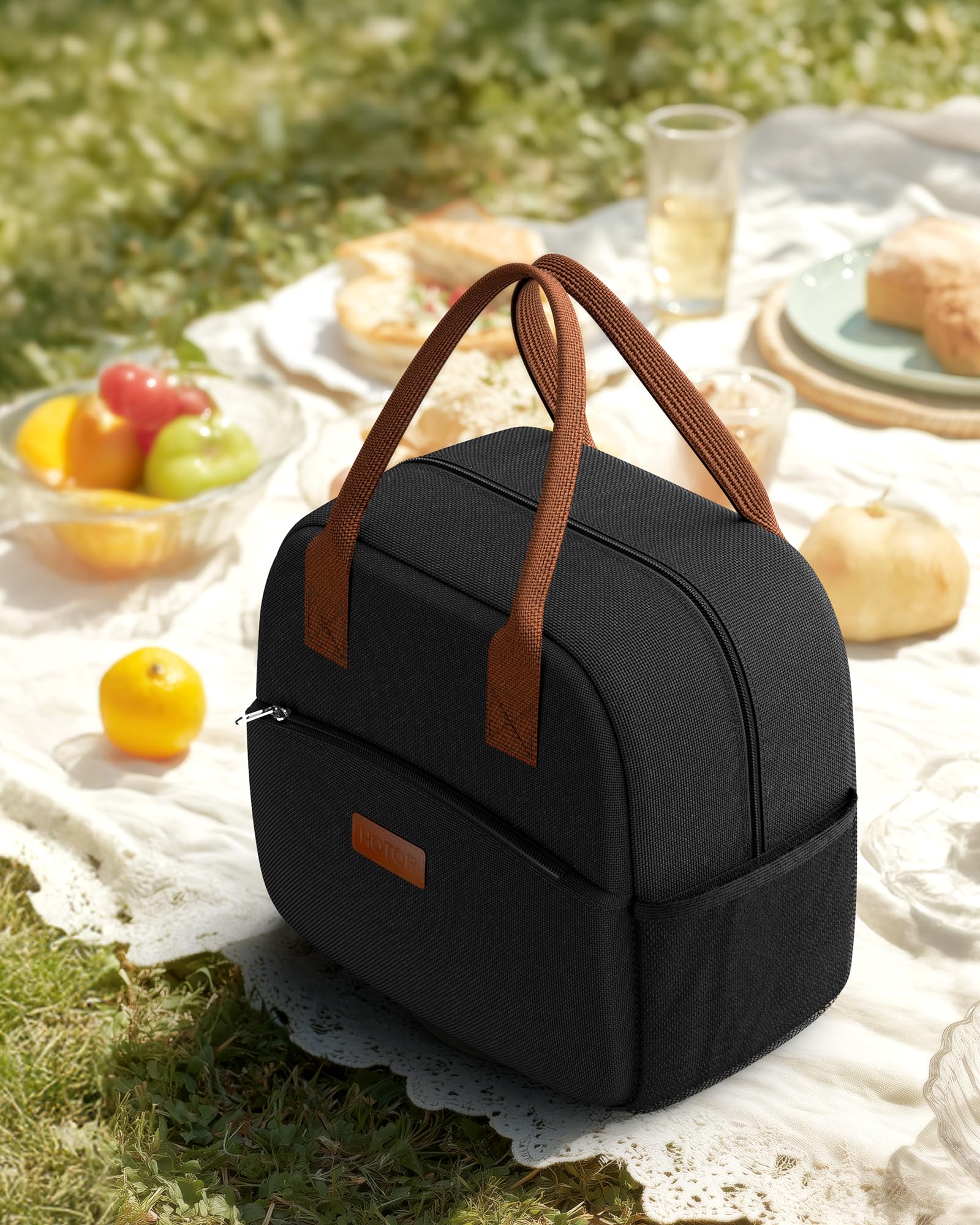 Lonchera para mujeres y hombres, resistente al desgaste y a prueba de fugas, con gran capacidad, bolsa hielera multifuncional para oficina, picnic, negro, 10 L, 10.60 x 5.90 x 9.50 pulgadas 8