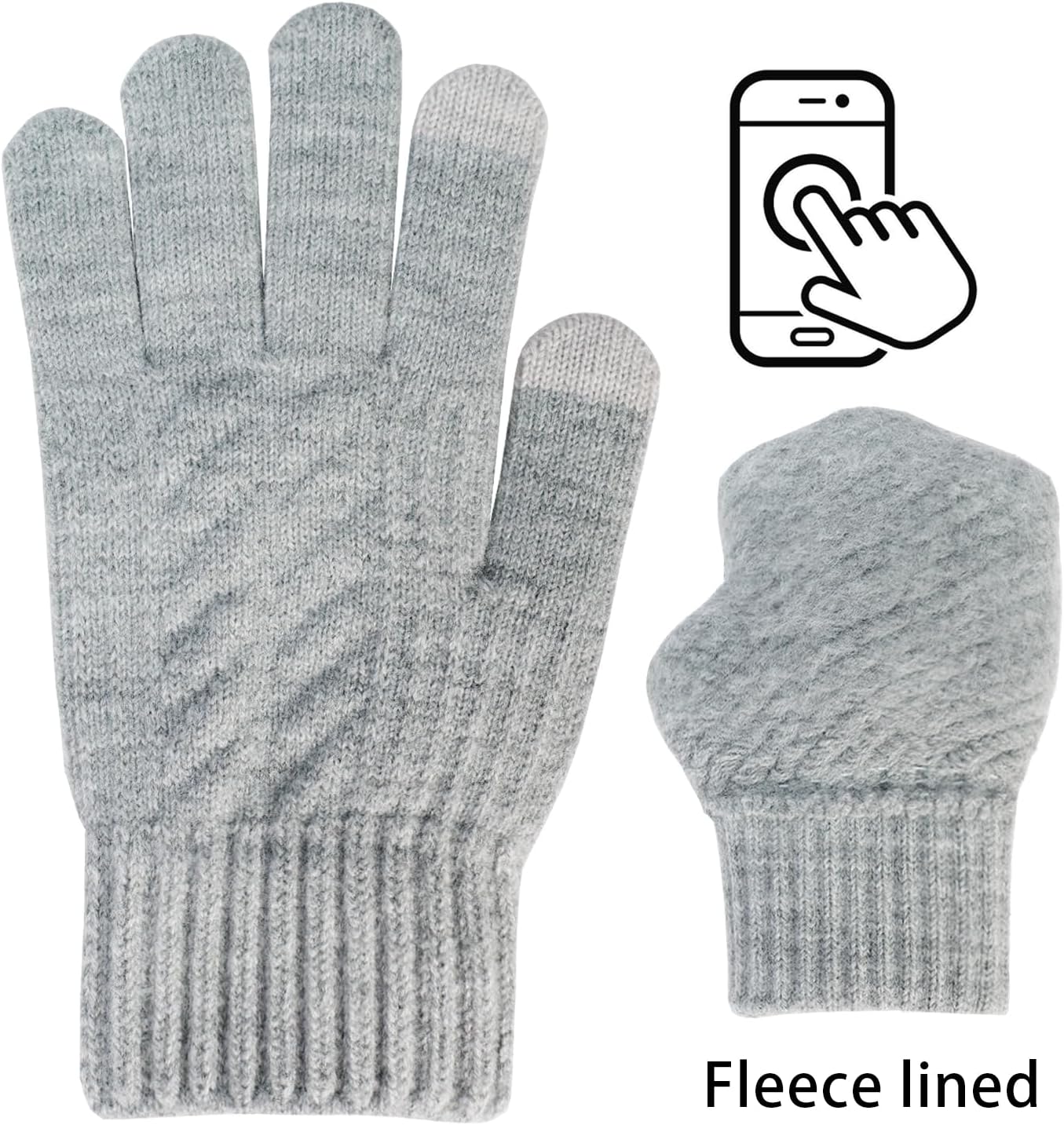 Cyihual Winter Hat Gloves Scarf Set for Women and Men, Touchscreen Gloves, Fleece Lined Knit Beanie & Long Scarf | 3 in 1 Set - Image 5